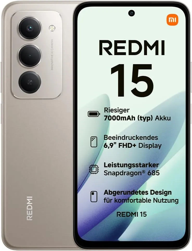 XIAOMI Redmi 15, Smartphone 8+256GB, 6,9" FHD+ 144Hz DotDisplay, Snapdragon 685, 50MP KI-Dualkamera, 7000mAh Akku, Tita…