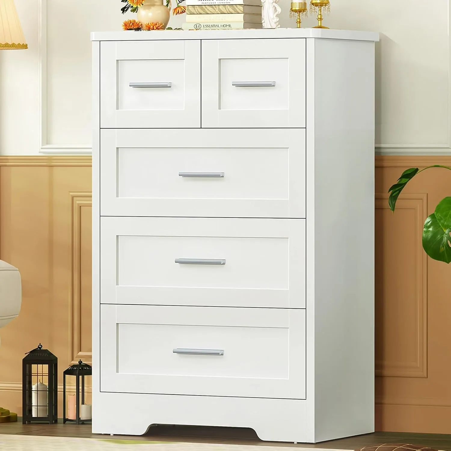 TEENFON Kommode mit 5 Schubladen, Weißer Komodenschrank für Schlafzimmer - Multifunktionales Sideboard für Wohnzimmer, …