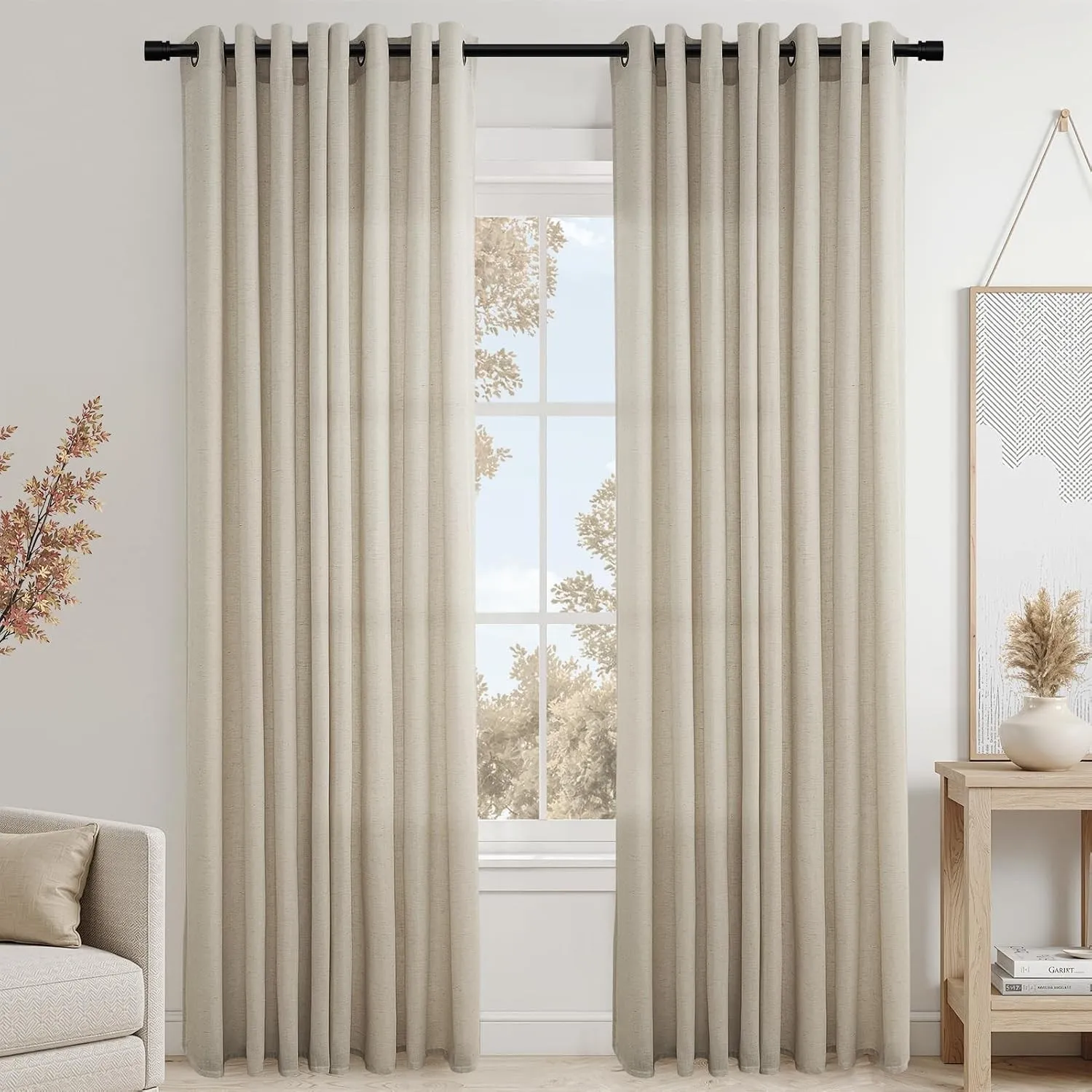 Topfinel Oatmeal Taupe Hellgrau Vorhang mit Ösen, Leinen Baumwolle Gardinen, Halbtransparent Leinenoptik Voile Vorhänge…