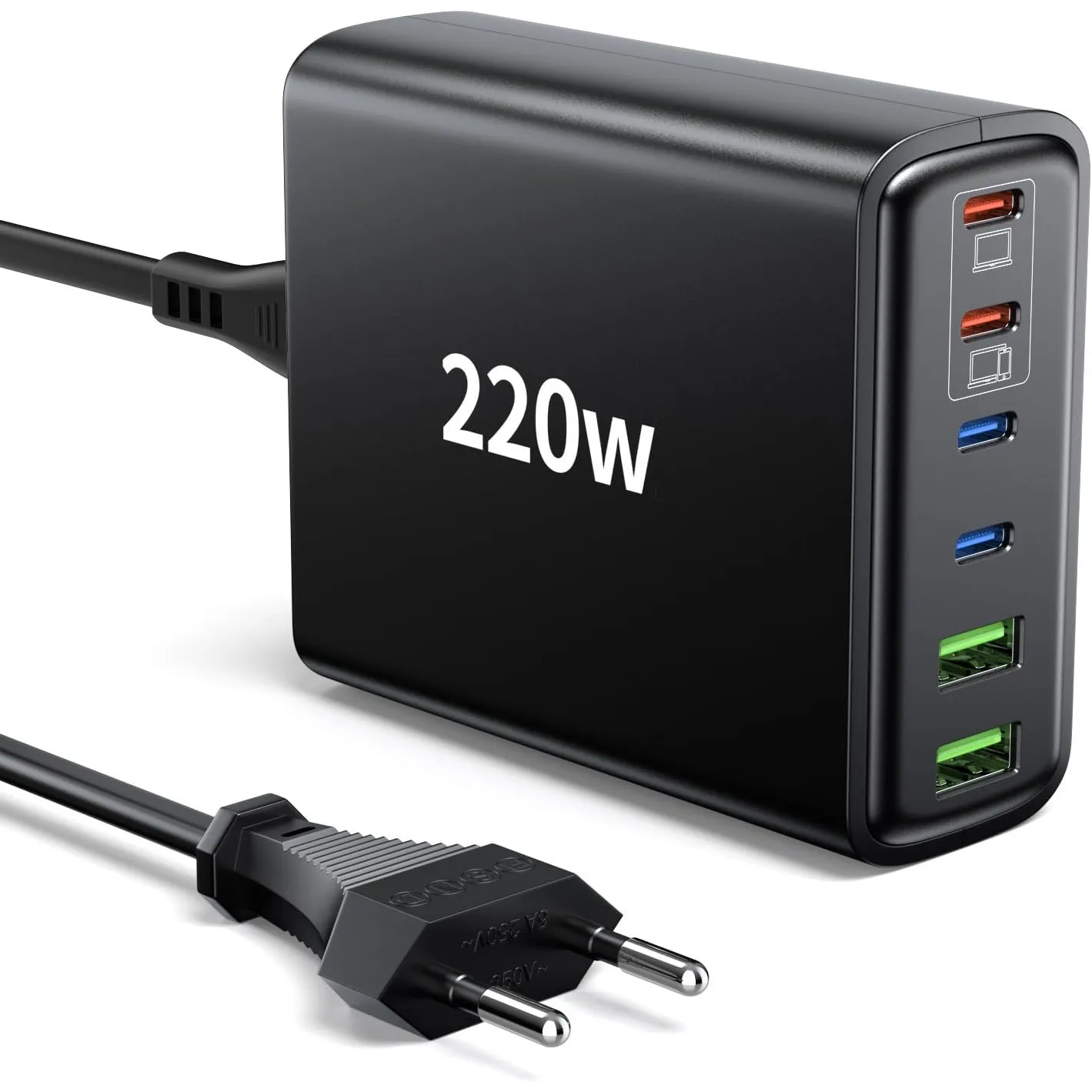 Ombrex 220W USB C Schnellladegerät, 6-Port USB C Ladegerät, PD Charger + QC Netzteil für MacBook Pro/Air, Laptop, iPad …