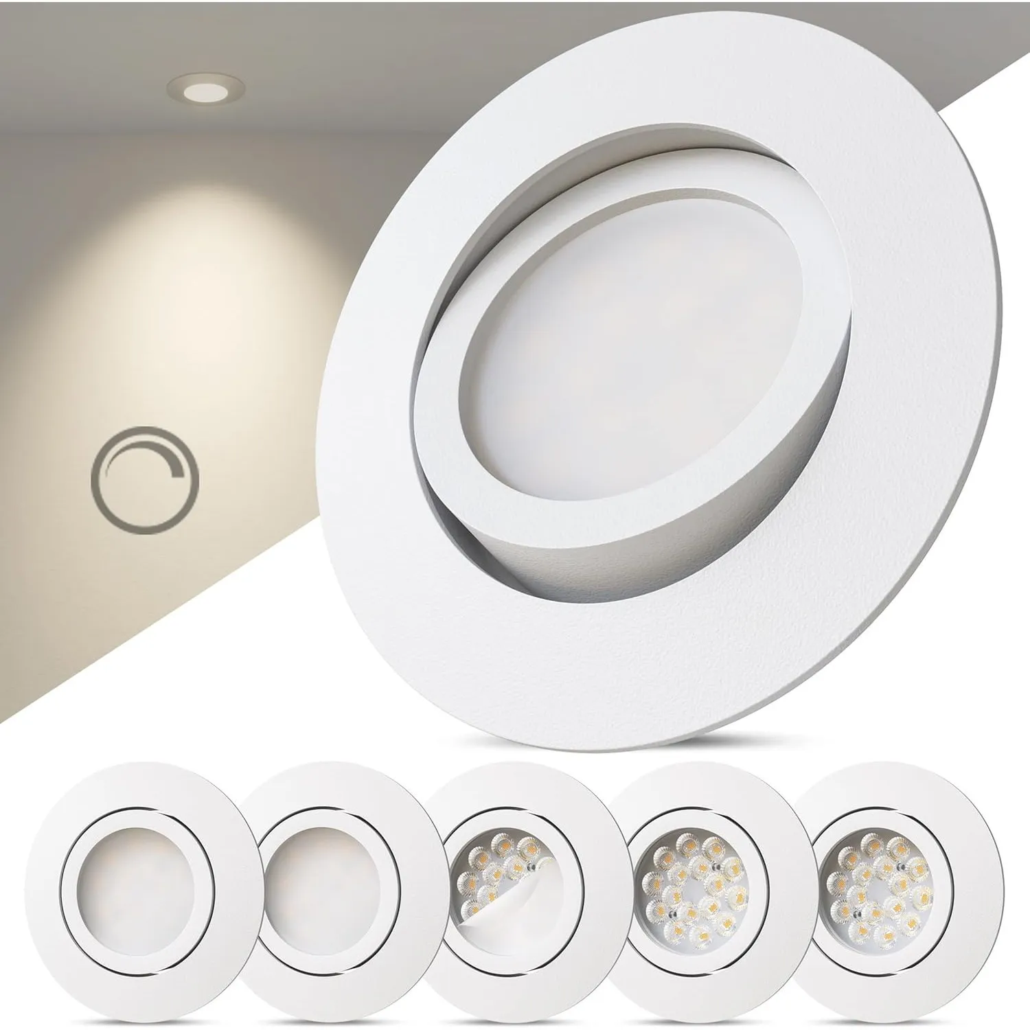 Scandinavian home 6er Set LED Einbaustrahler 230V Dimmbar - LED Spots 230V Warmweiß 3000K, 470 lm, CRI 90+, 68mm Lochma…