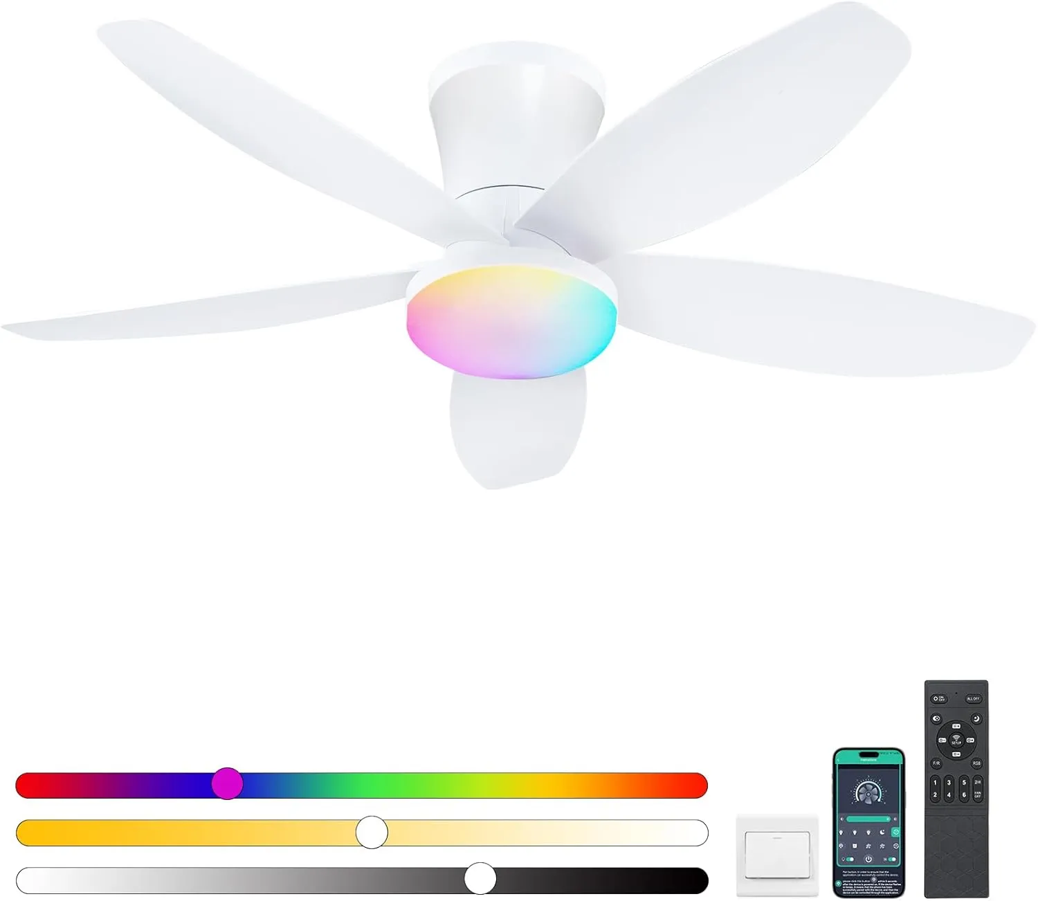 Surtime 92 cm Ceiling Fan with RGB Lighting and Remote Control/App Control, Dimmable LED Ceiling Fans for Bedroom, Indo…
