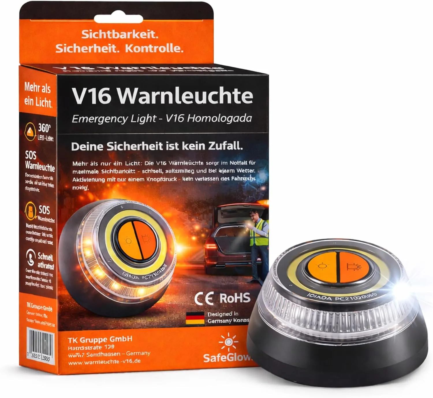 Warnleuchte V16 Notlicht 2026 IDIADA Zulassung Nr. PC21020060 - Warndreieck - Pannendreieck - EU Zulassung - für Auto &…