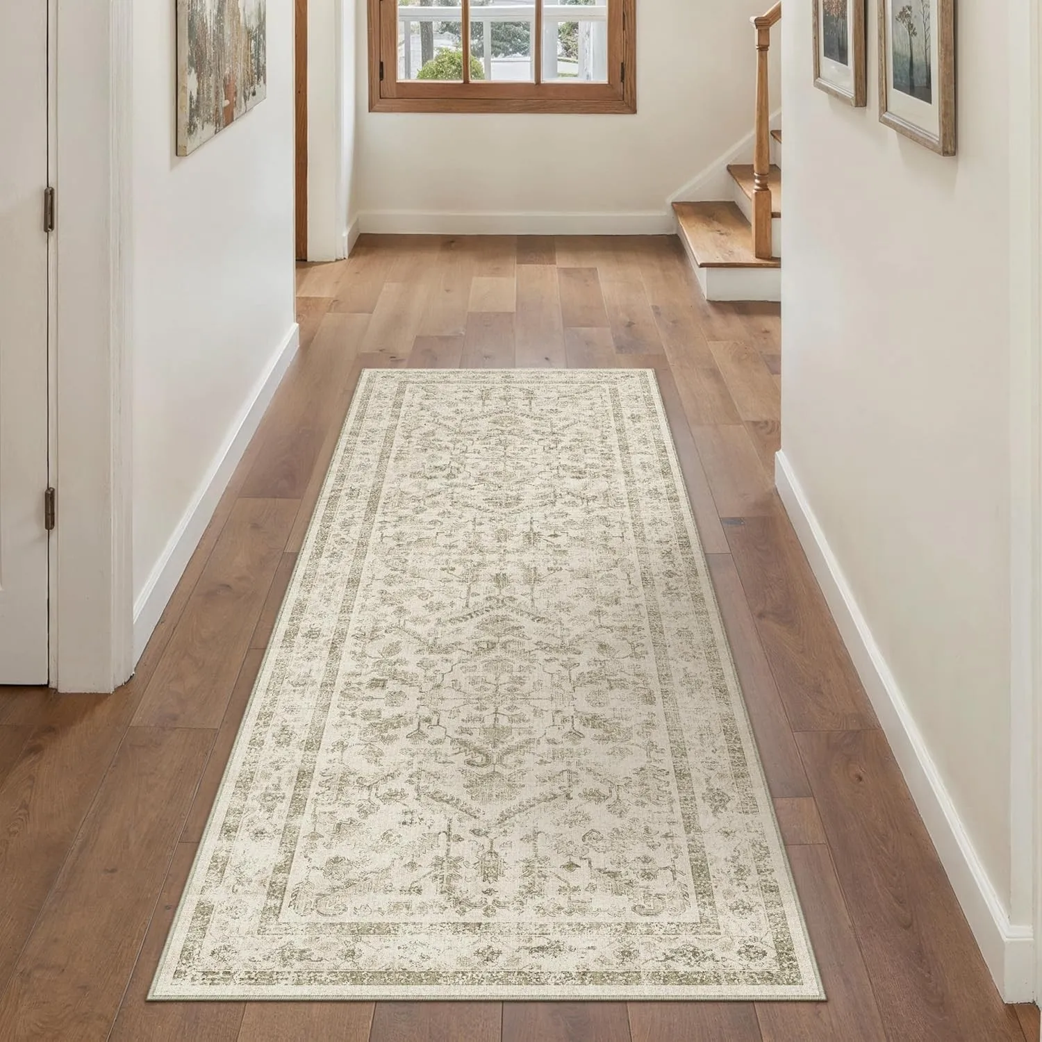 PureCozy Vintage Beige Teppich Läufer Flur 60x180cm Waschbar | Waschbarer Teppich, Weich Rutschfest, Kurzflor Boho, für…