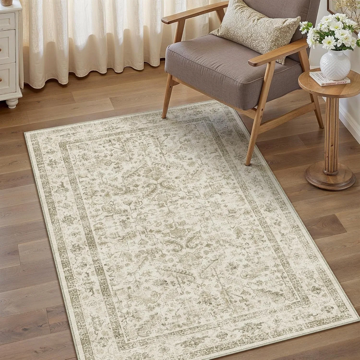 PureCozy Vintage Beige Teppich Wohnzimmer 80x150cm Waschbar