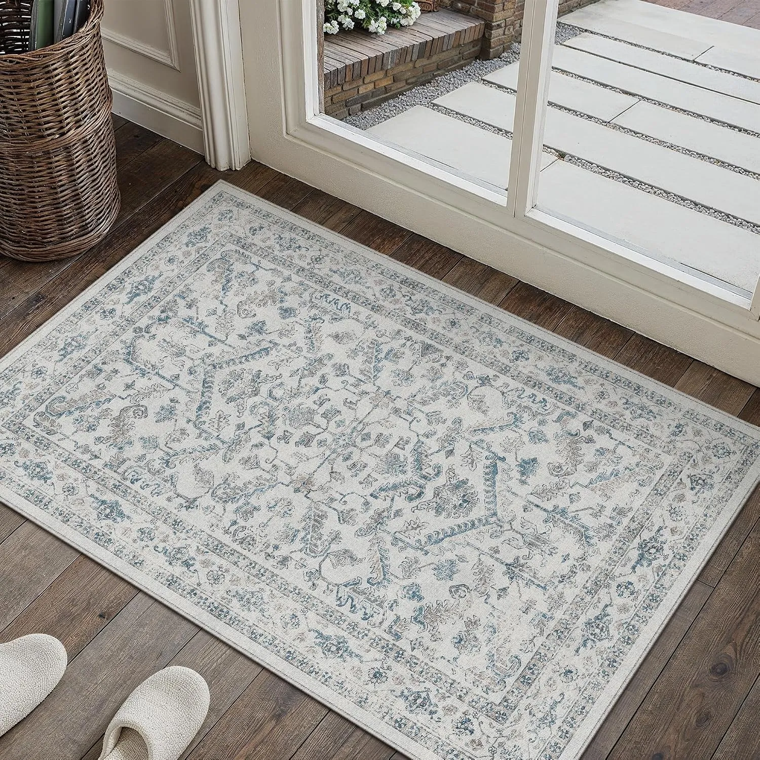 PureCozy Vintage Blau Fußmatte Teppich 60x90cm Waschbar