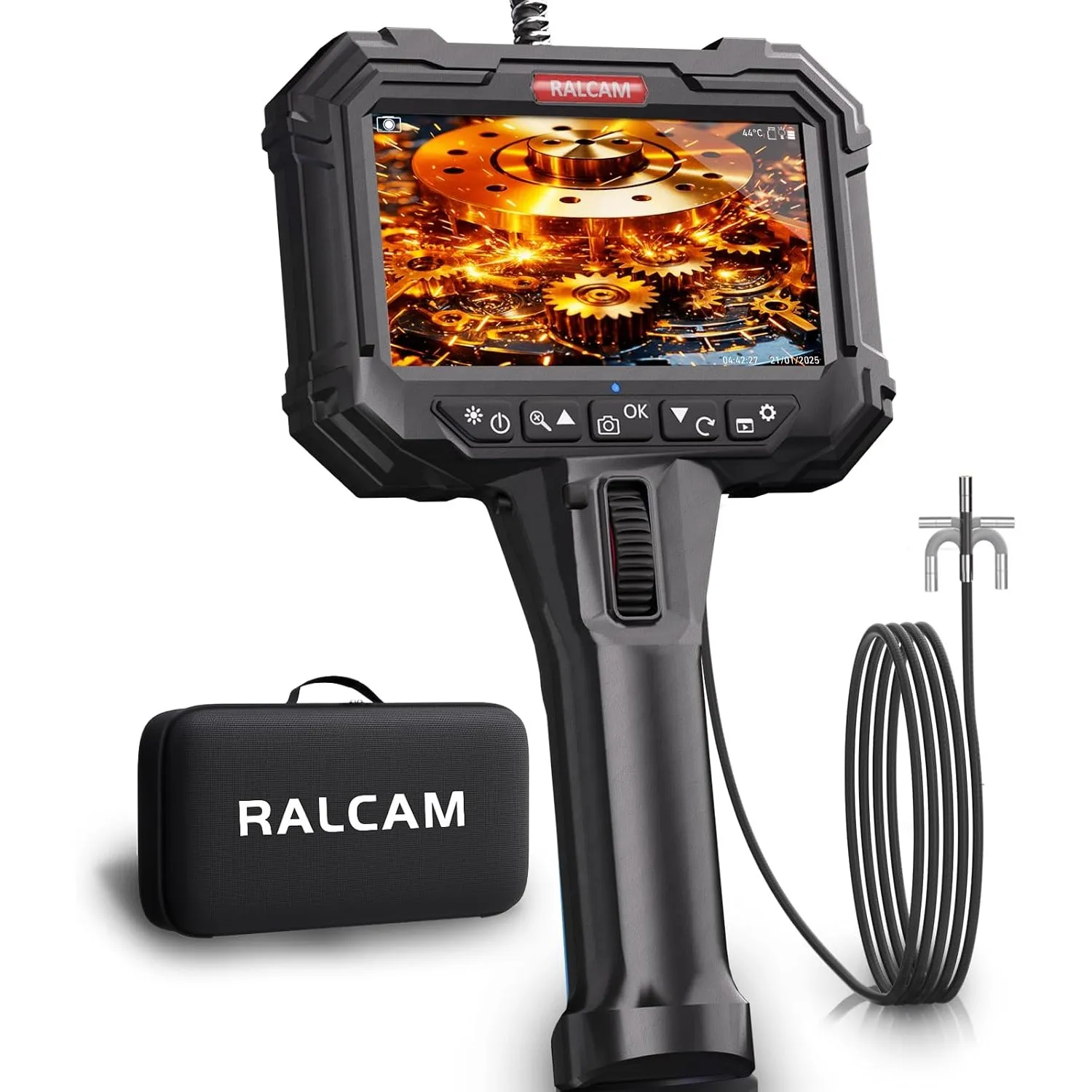 Ralcam Endoskopkamera mit Licht, Endoscope Camera mit 210° beweglichem Kopf, 5" HD Bildschirm, IP67 Inspektionskamera, …