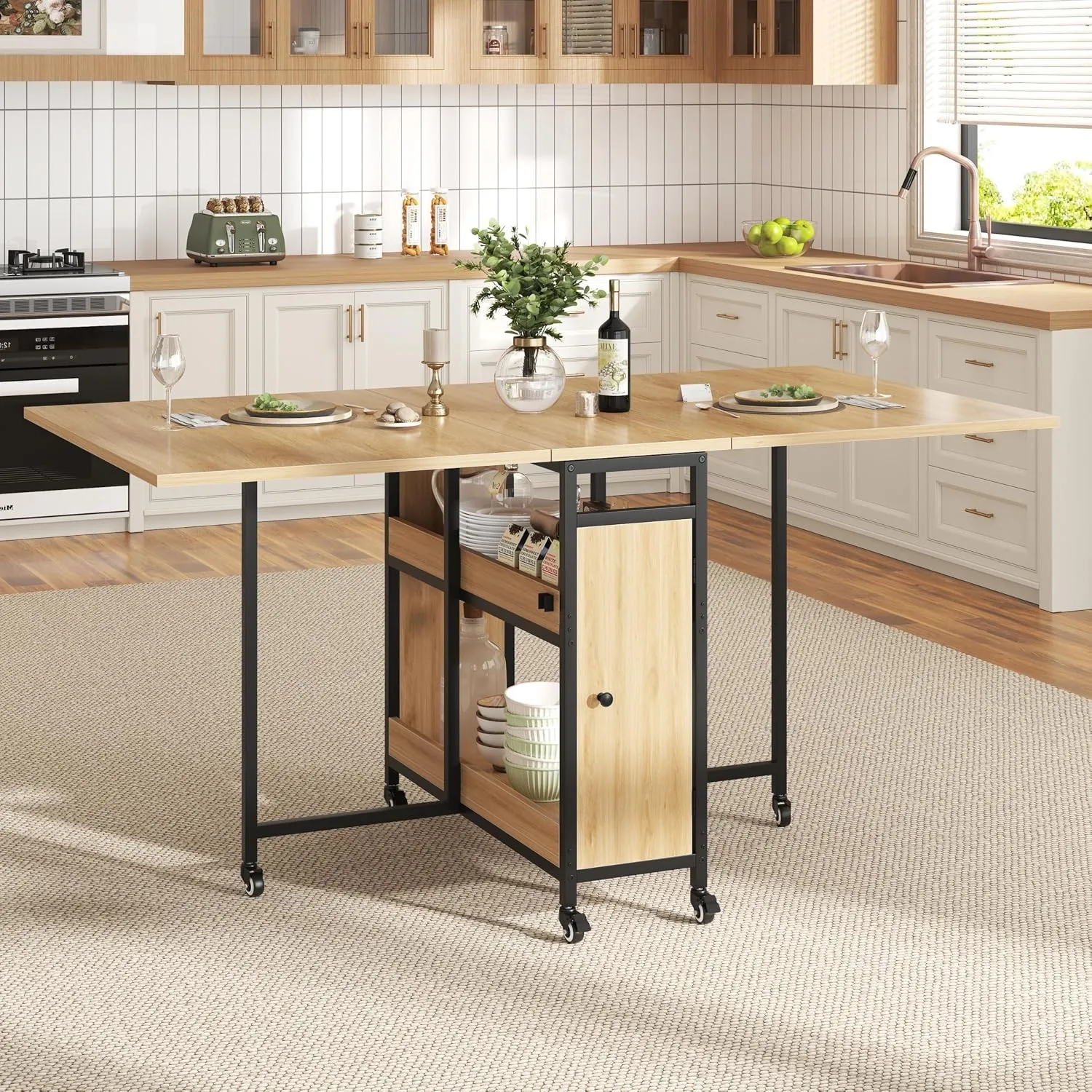 HSH 130cm Klappbarer Esstisch für Küche Wohnzimmer Wohnung Eichenoptik