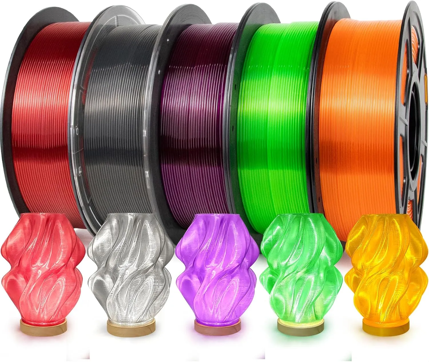 IEMAI PETG Filament 1.75mm 5Kg Set, Transparent PETG Dunkelgrau/Orange/Violett/Fluoreszierendes Grün/Rot, High Speed 3D…