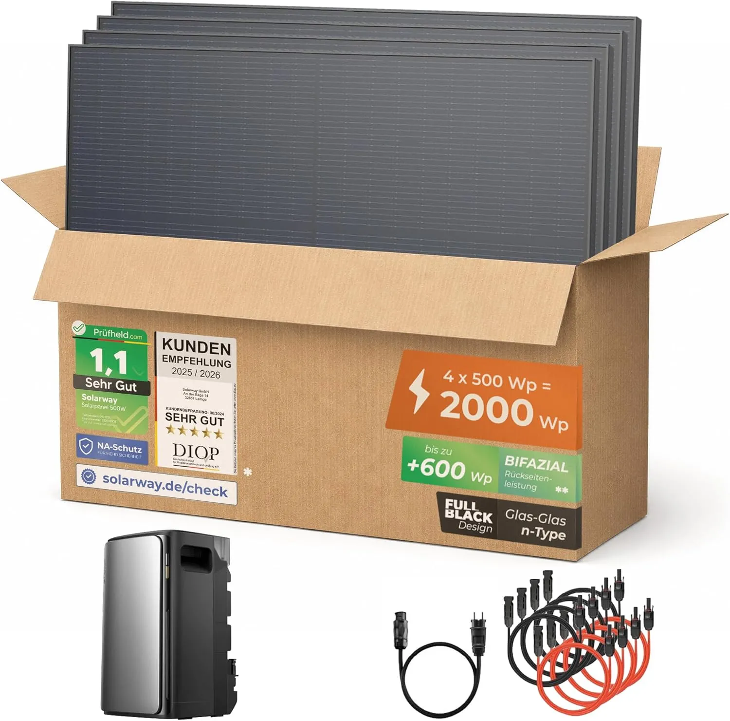Solarway® 2000Wp / 800W Balkonkraftwerk mit 1,9kWh Speicher komplett Steckdose - 1,9 kWh EcoFlow STREAM Ultra - Solaran…