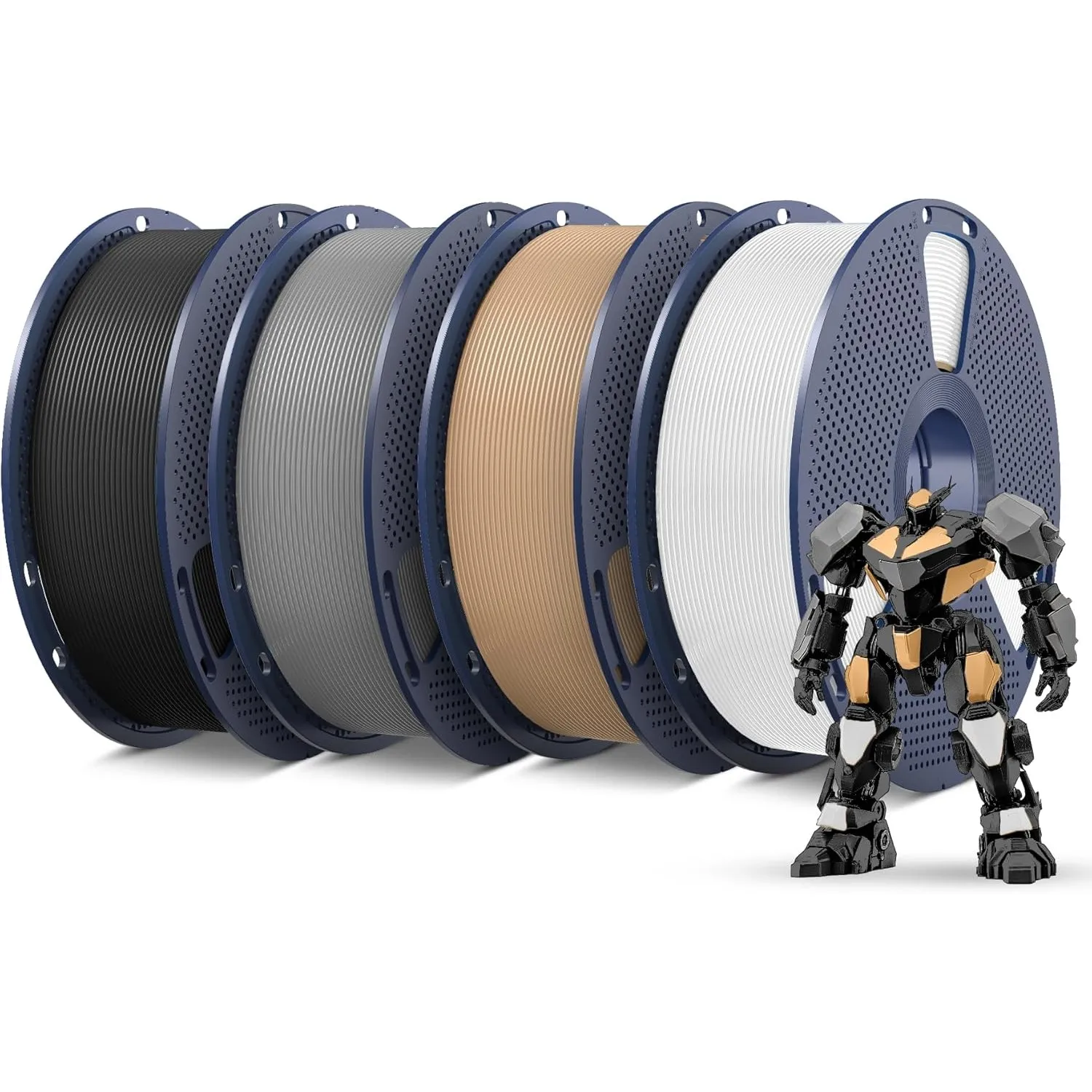 SUNLU 4KG PETG Filament 1.75mm, Schwarz+Weiß+Grau+Eiche