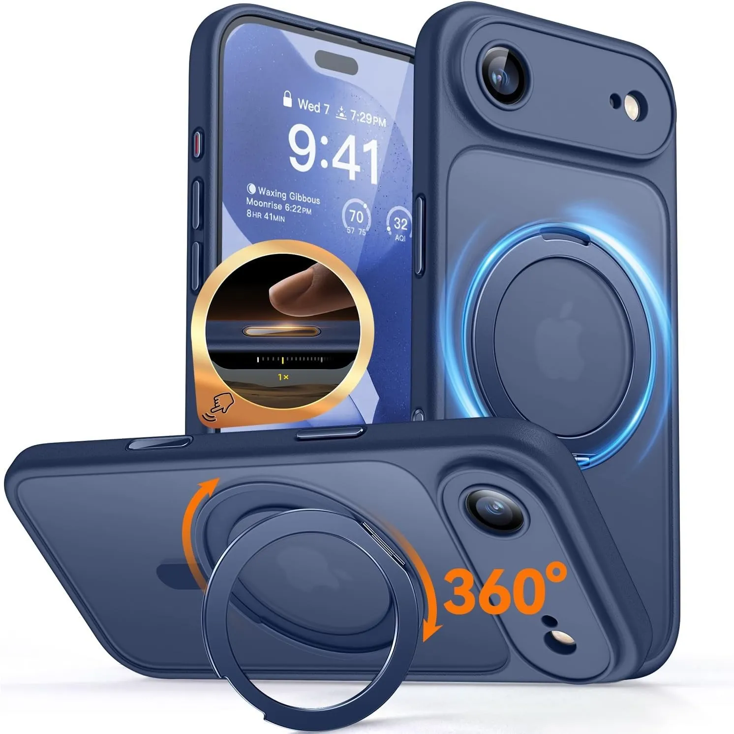 CANSHN 360° Ständer für iPhone Air Hülle, Matt Dunkelblau | Vollständiger Kameraschutz, kompatibel mit MagSafe, lichtdu…
