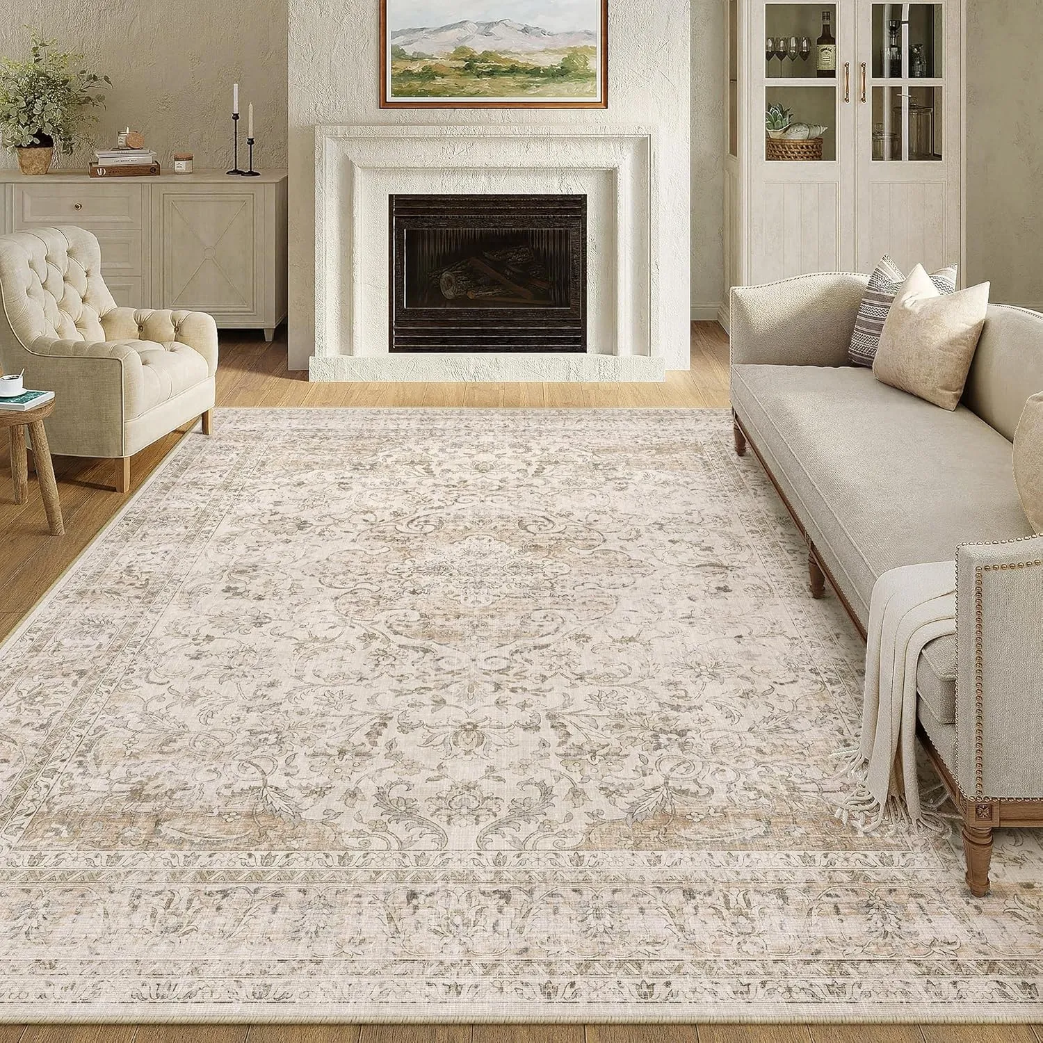 HUGEAR Vintage Teppich Wohnzimmer 300x400cm Beige Waschbar