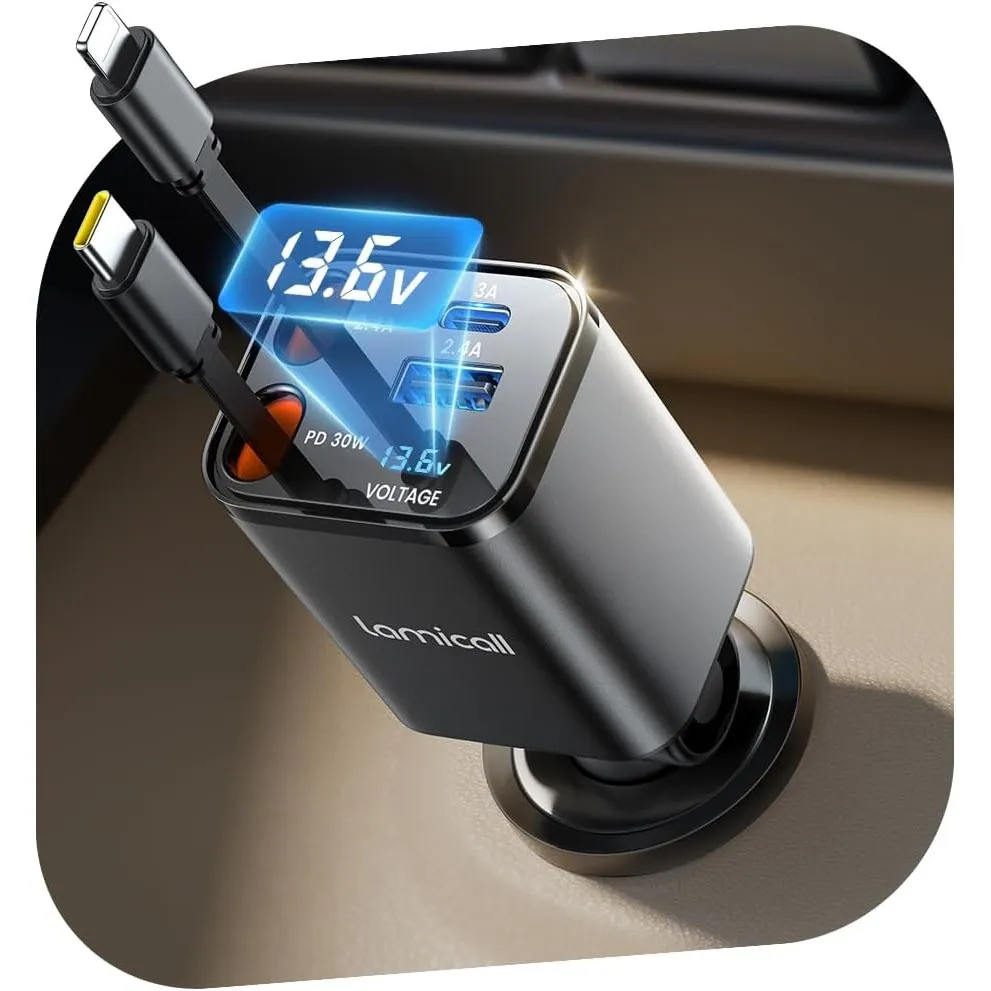 Lamicall 4 IN 1 Zigarettenanzünder USB C Auto Ladegerät - [50% Kleiner] [Spannung-Anzeige] 69W USB Adapter Auto Schnell…