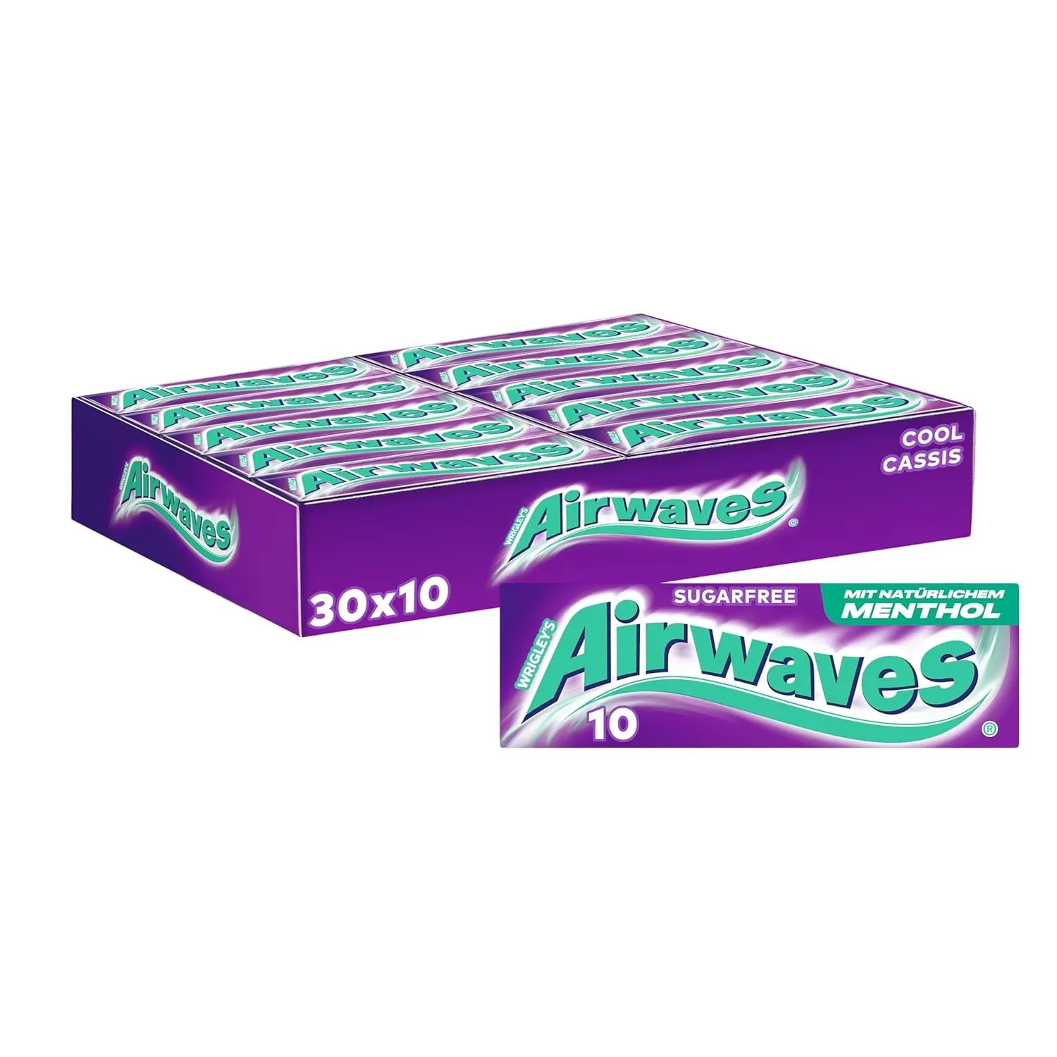 Airwaves Kaugummi Zuckerfrei, Cool Cassis Gum, 30 x 10 Dragees, Großpackung Chewing Gum, Mit Natürlichem Menthol, Kaugu…