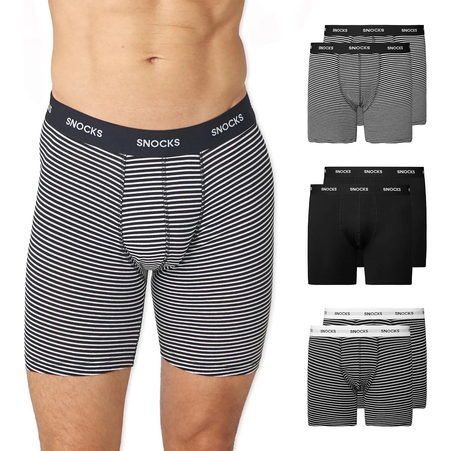 Snocks Lange Boxershorts Herren aus Bio-Baumwolle, 6er Pack