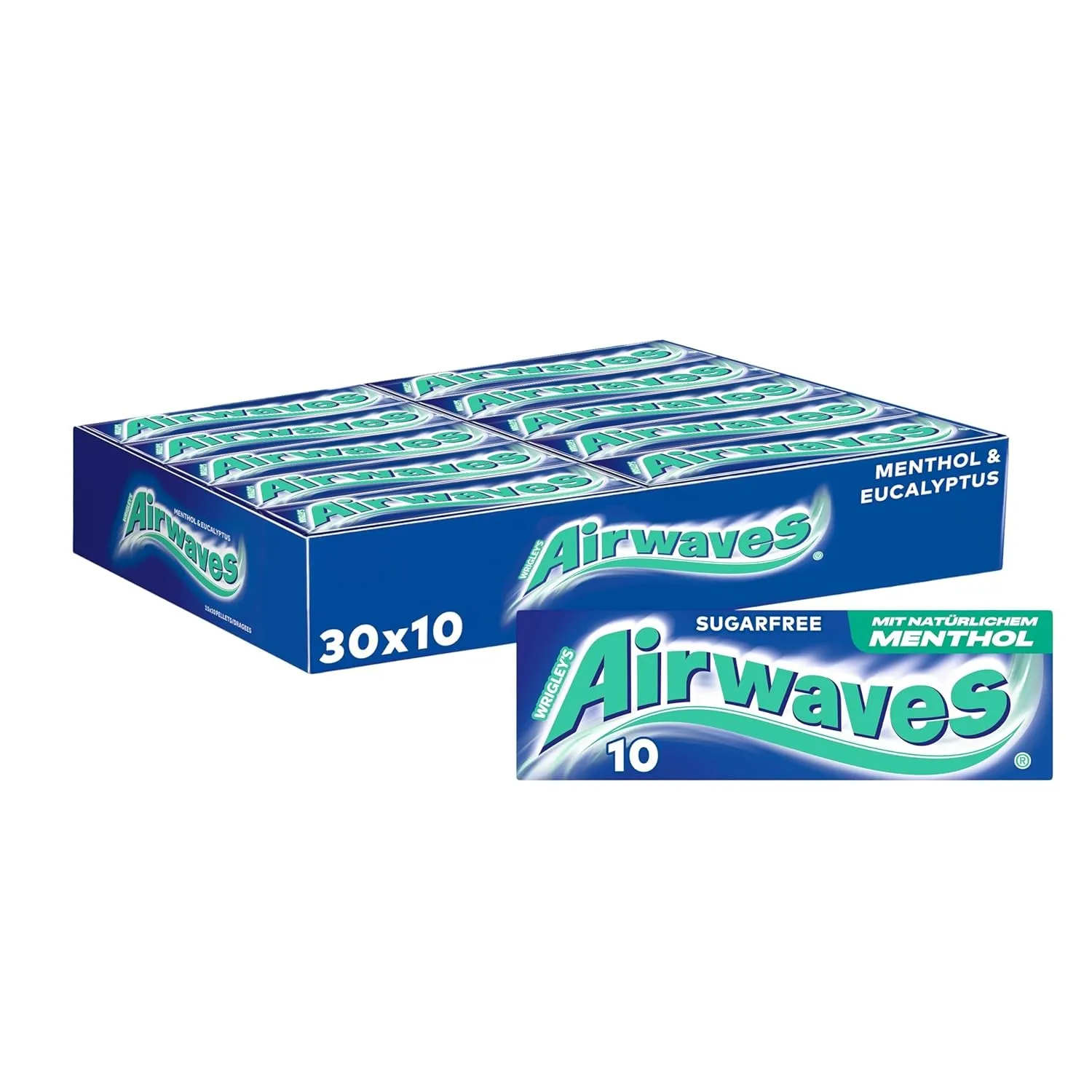 Airwaves Kaugummi Zuckerfrei, Menthol Eukalyptus Gum, 30 x 10 Dragees, Großpackung Chewing Gum, Mit Natürlichem Menthol…