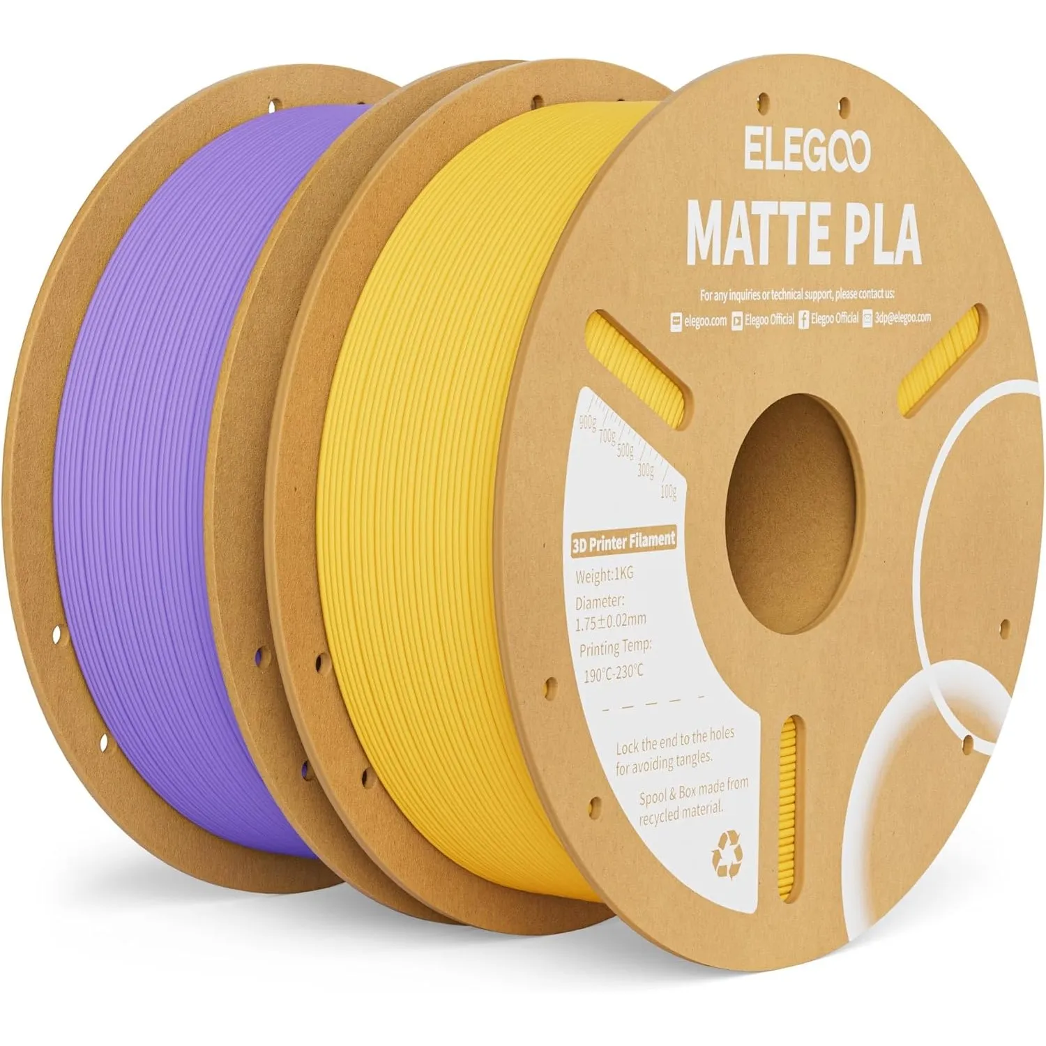ELEGOO Matte PLA Filament 1.75mm Sonnengelb Lavendelviolett 2KG