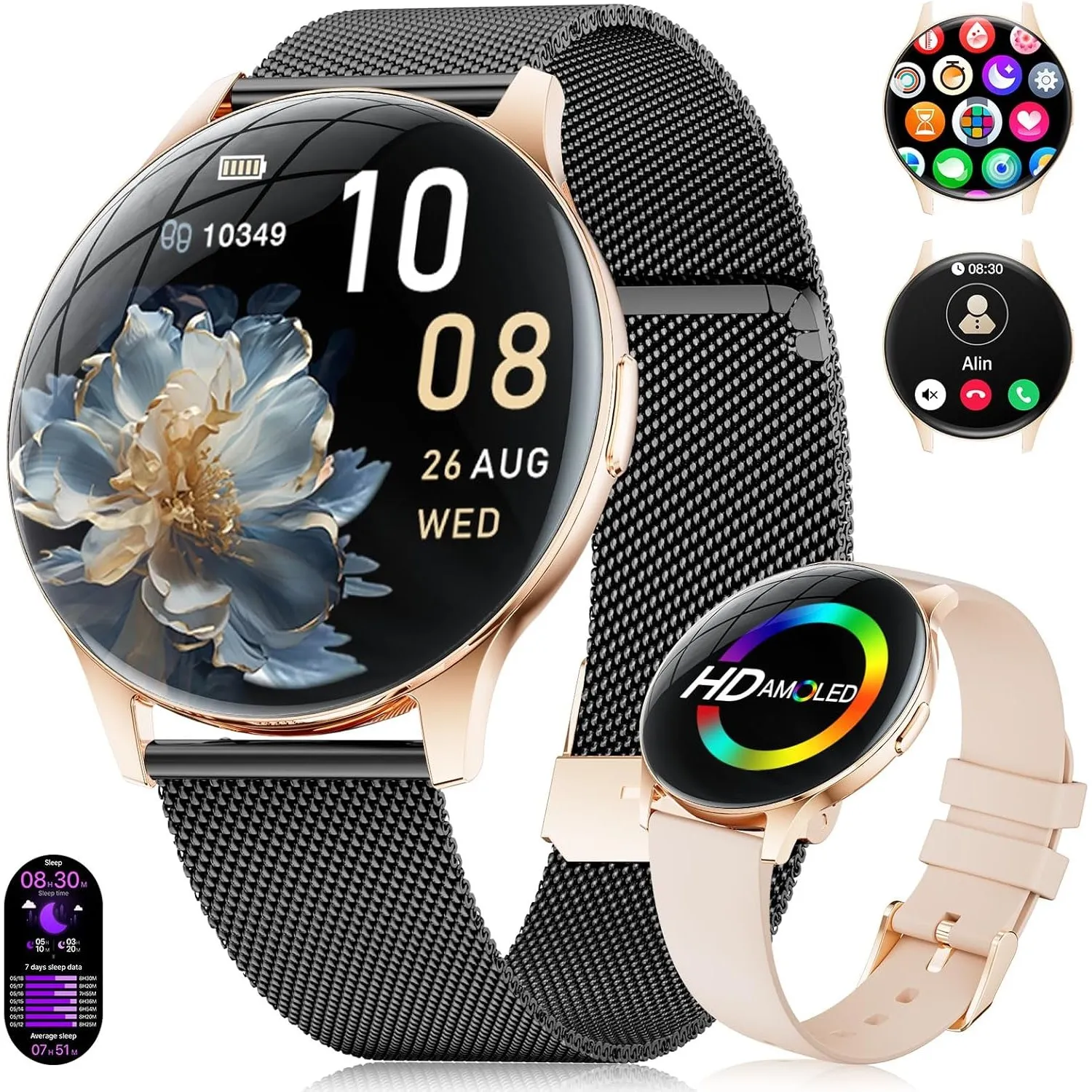 Smartwatch Damen 2026 mit Anrufen - 7,99 mm Ultra-Dünne Elegante Fitness Armbanduhr mit 1,43 Zoll HD Always-On Display,…