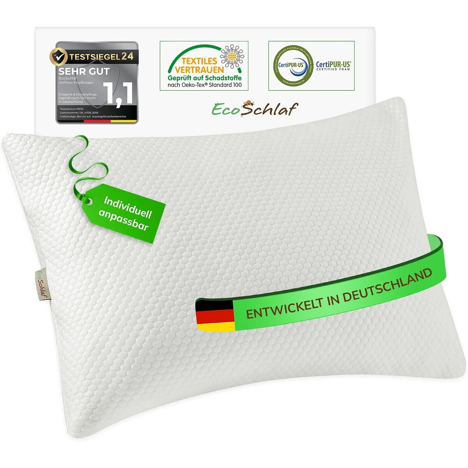 Airflow Ergonomisches Kopfkissen | Kissen aus Memory Foam (Weiß)