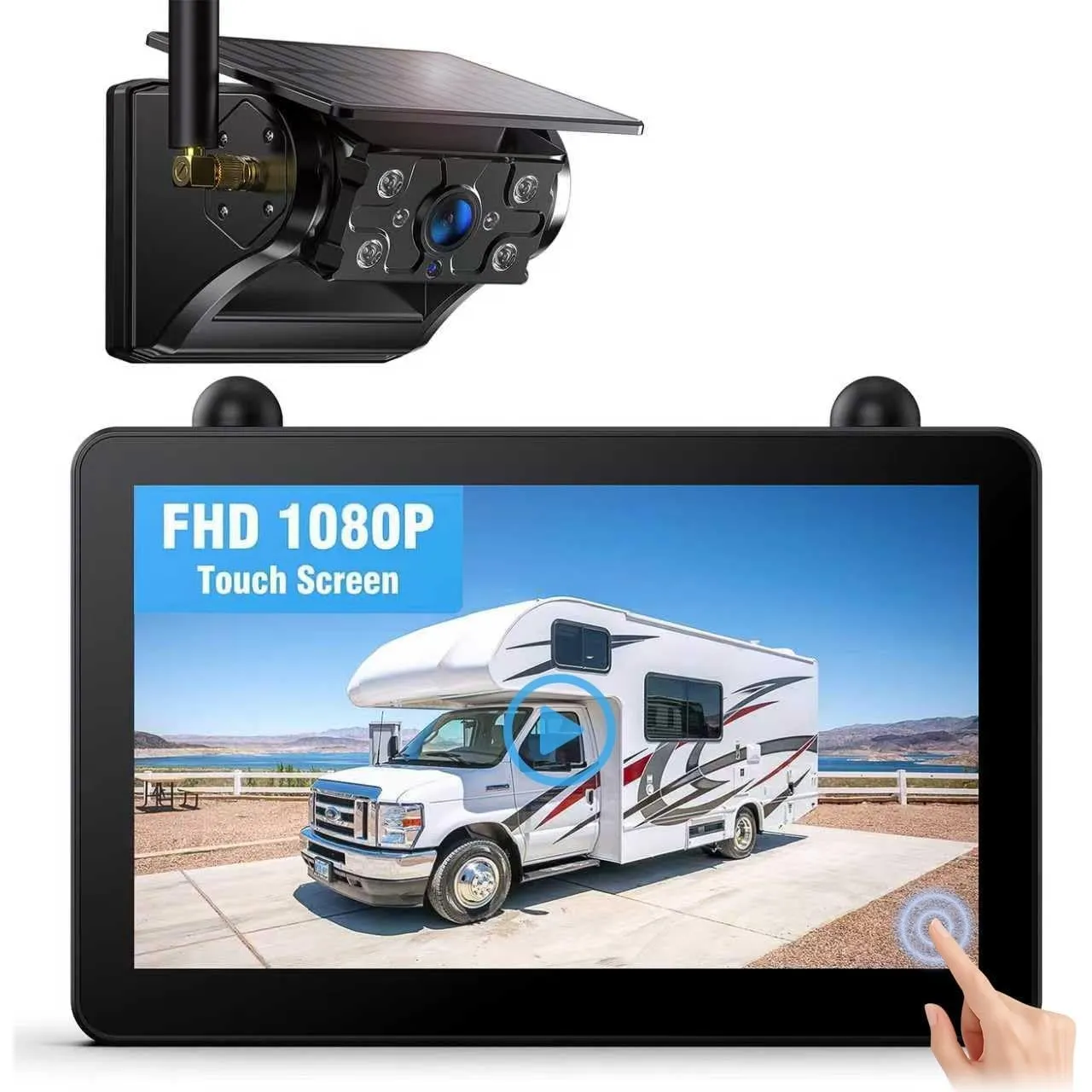 Magnetische Solar Rückfahrkamera Kabellos 7" 1080P Touchscreen IPS-Monitor