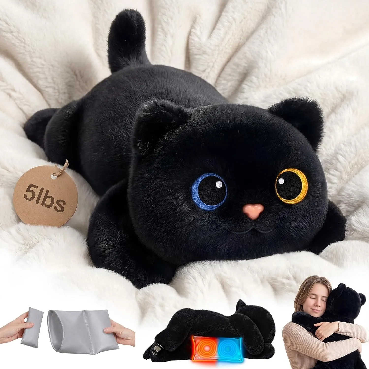 Mewaii 2,3 kg Kuscheltier Katze, Gewichtskuscheltiere für Erwachsene Kinder | Erwärmbar Kühlbar, Maschinenwaschbarer Be…