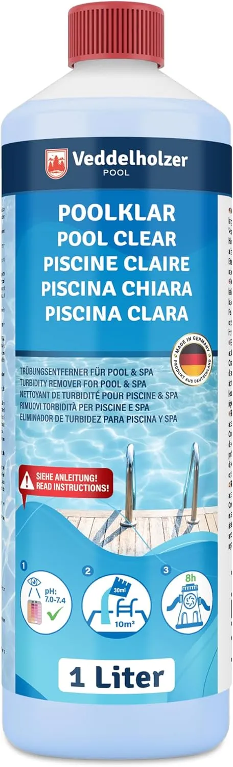 Veddelholzer Poolklar 1.0 L - For crystal clear water in pool, whirlpool, paddling pool. Effective against cloudy water…