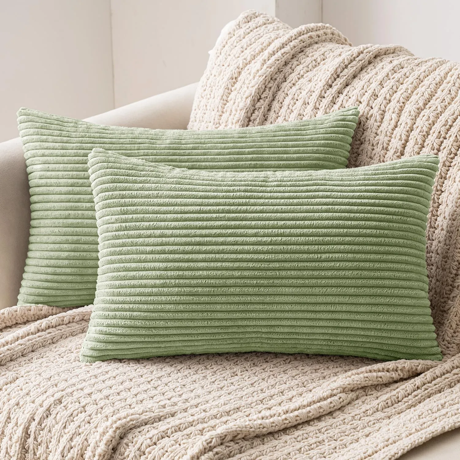 MIULEE 2er Set Kissenbezug 40x60 cm Kord Kissenhülle Sofakissen Grün