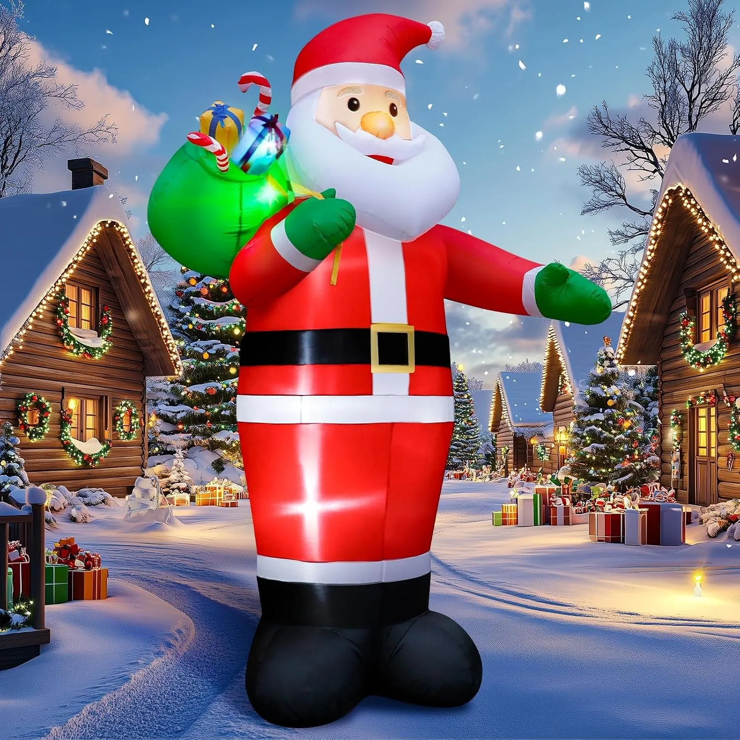 427CM/14FT Aufblasbare Weihnachtsdeko Outdoor Deko – Riesiger Stehender Wasserdichter Weihnachtsmann mit Geschenksäcken…