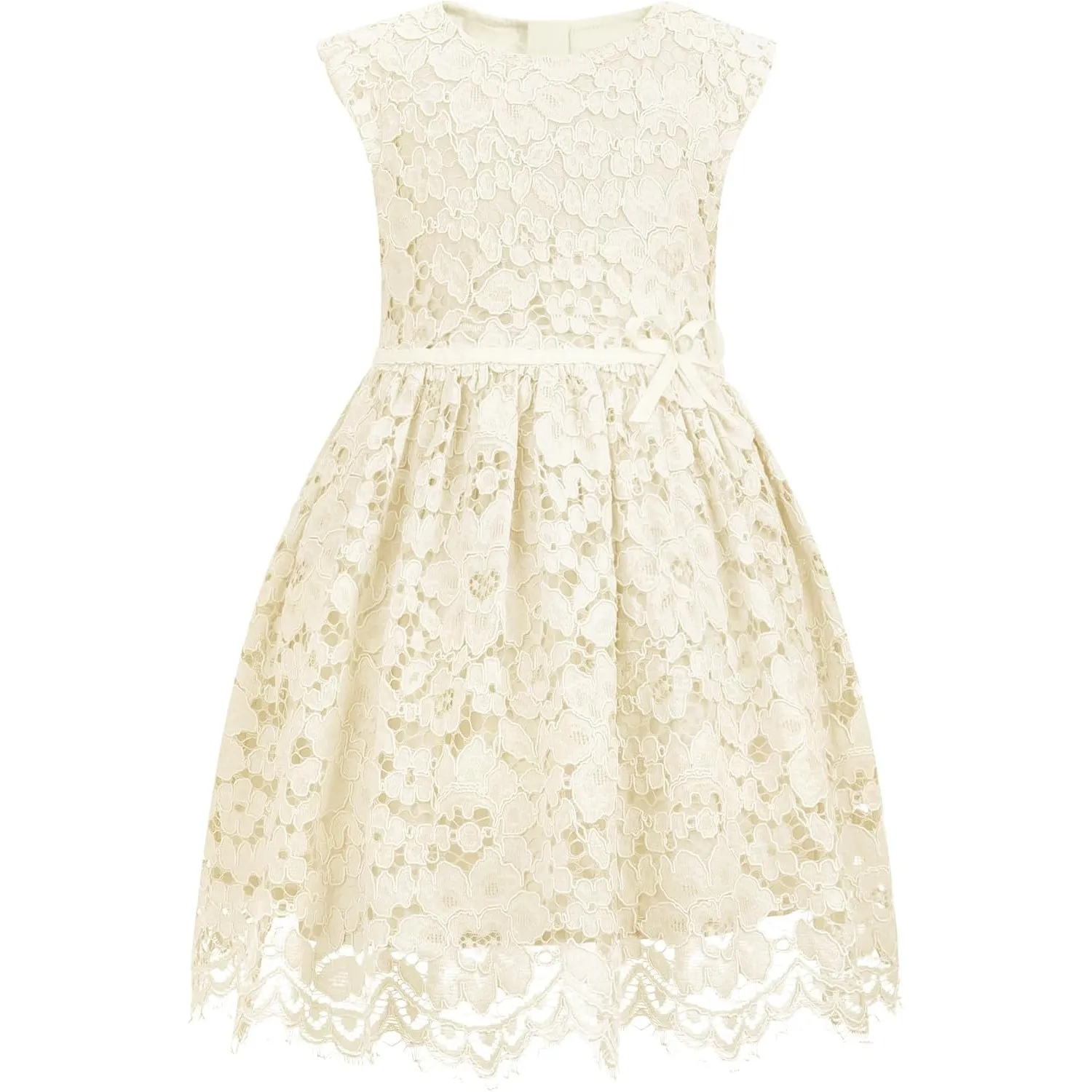 ALLOVIN Mädchen & Kleinkinder A-Linien Spitzenkleid ärmellos Blumenmädchen Geburtstag Hochzeit Perlenschleife 2-12 Jahre