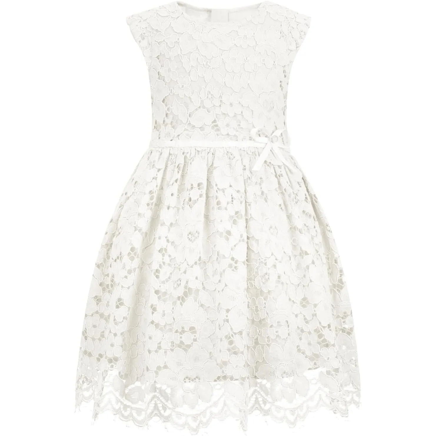 ALLOVIN Mädchen & Kleinkinder A-Linien Spitzenkleid ärmellos Blumenmädchen Geburtstag Hochzeit Perlenschleife 2-12 Jahre