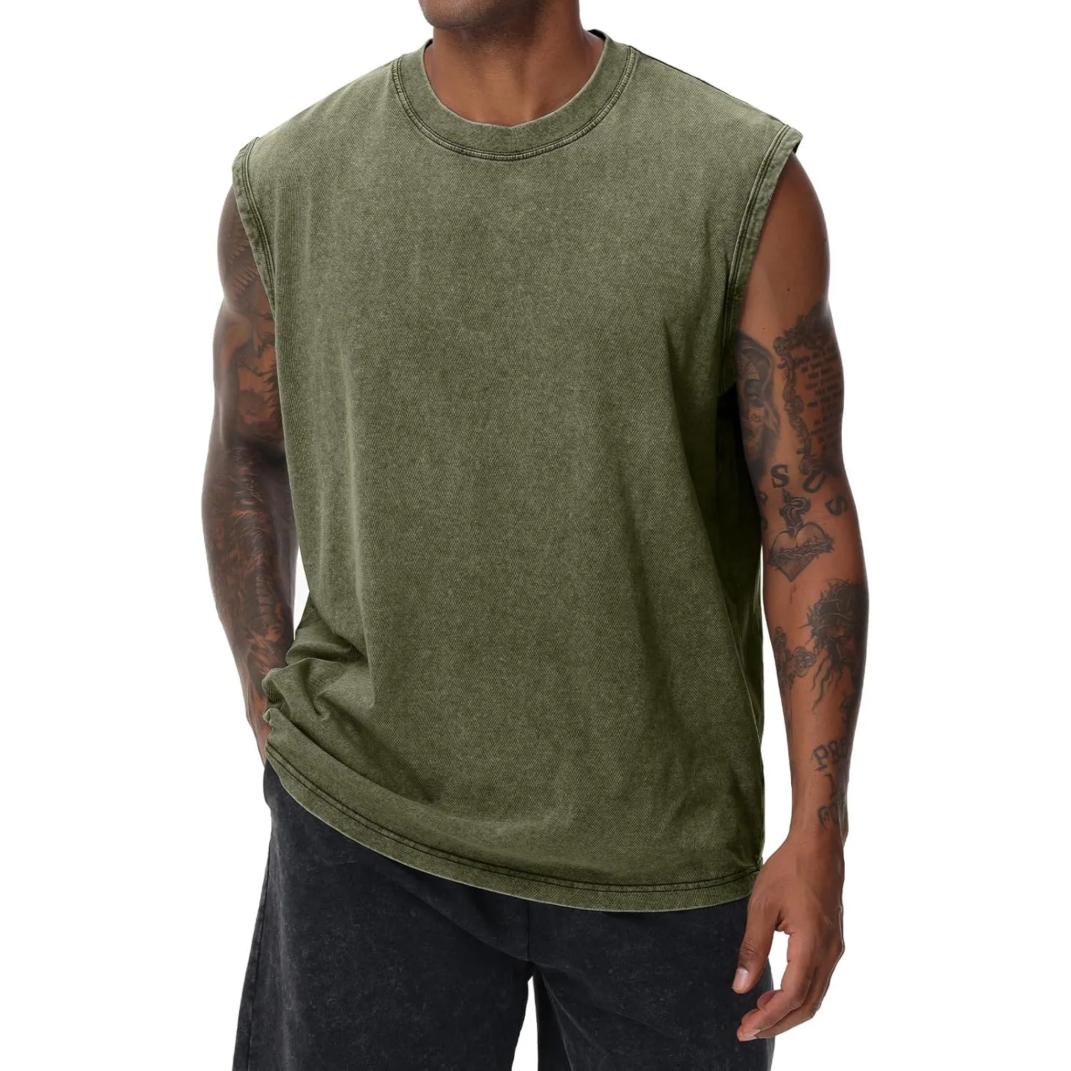 Herren Kurzarm Sommer Ärmelloses Shirt, Männer Fitness ärmellos Weste, Washed Sleeveless t-Shirt, Workout, Fitnessstudi…
