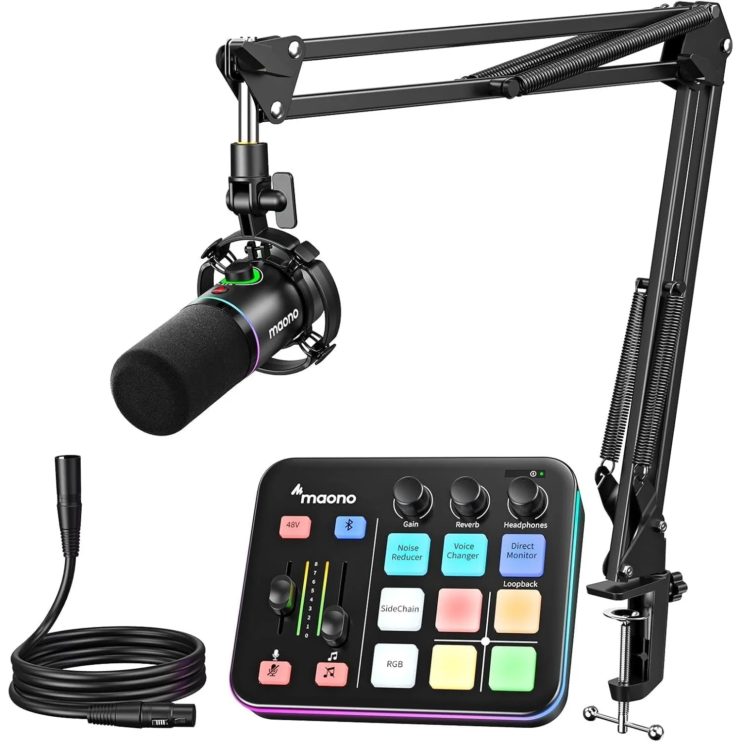 MAONO Gaming-Streaming-Equipment-Bundle: Audio-Interface-Mixer und dynamisches XLR-Mikrofon mit RGB-Rauschunterdrückung…