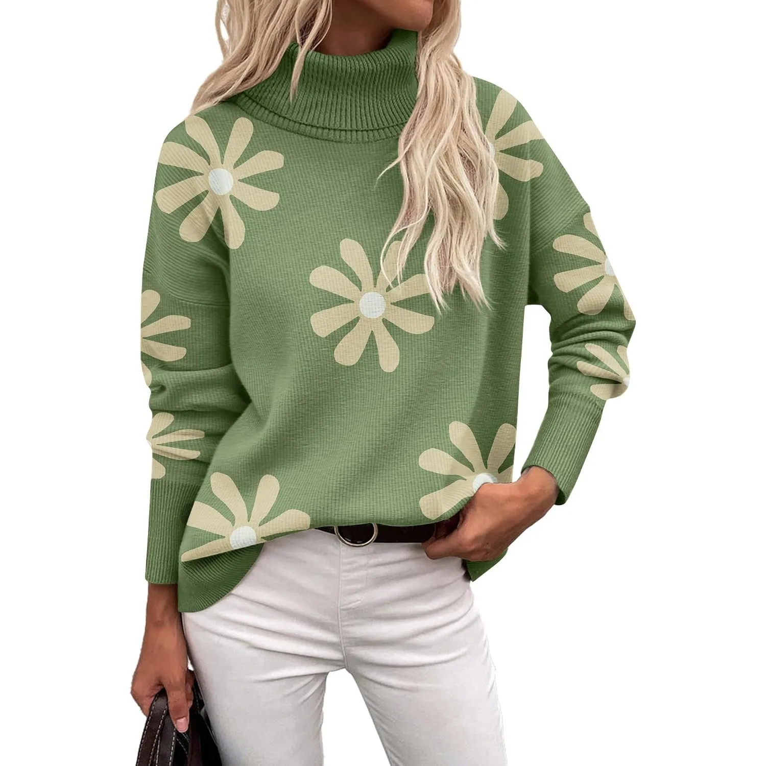 Zeagoo Pullover Damen Rollkragen Strickpullover Langarm Warmer Winterpulli