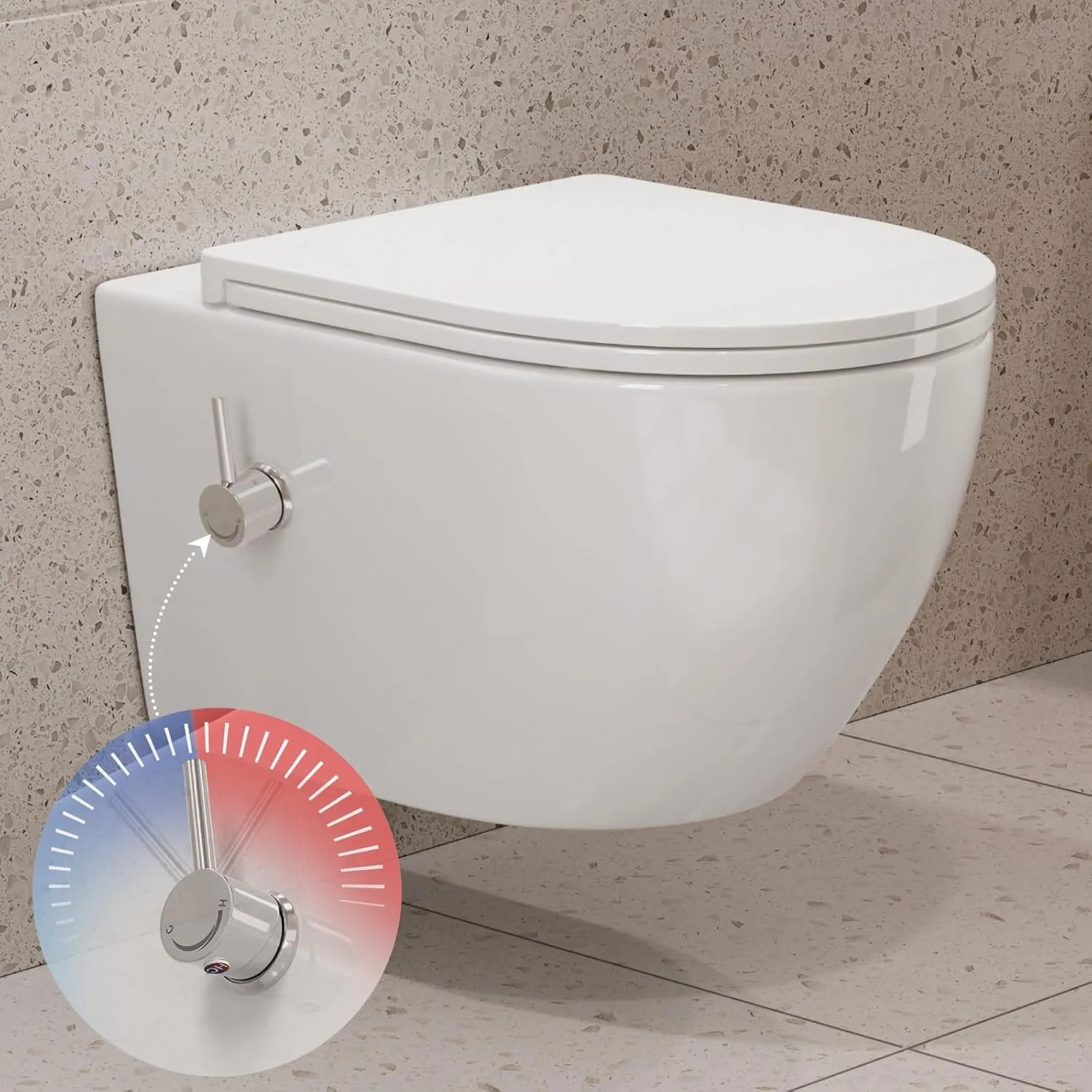 HOROW Dusch WC Kalt-Warm Wasser, Hänge WC Spülrandlos mit Bidet-Düse