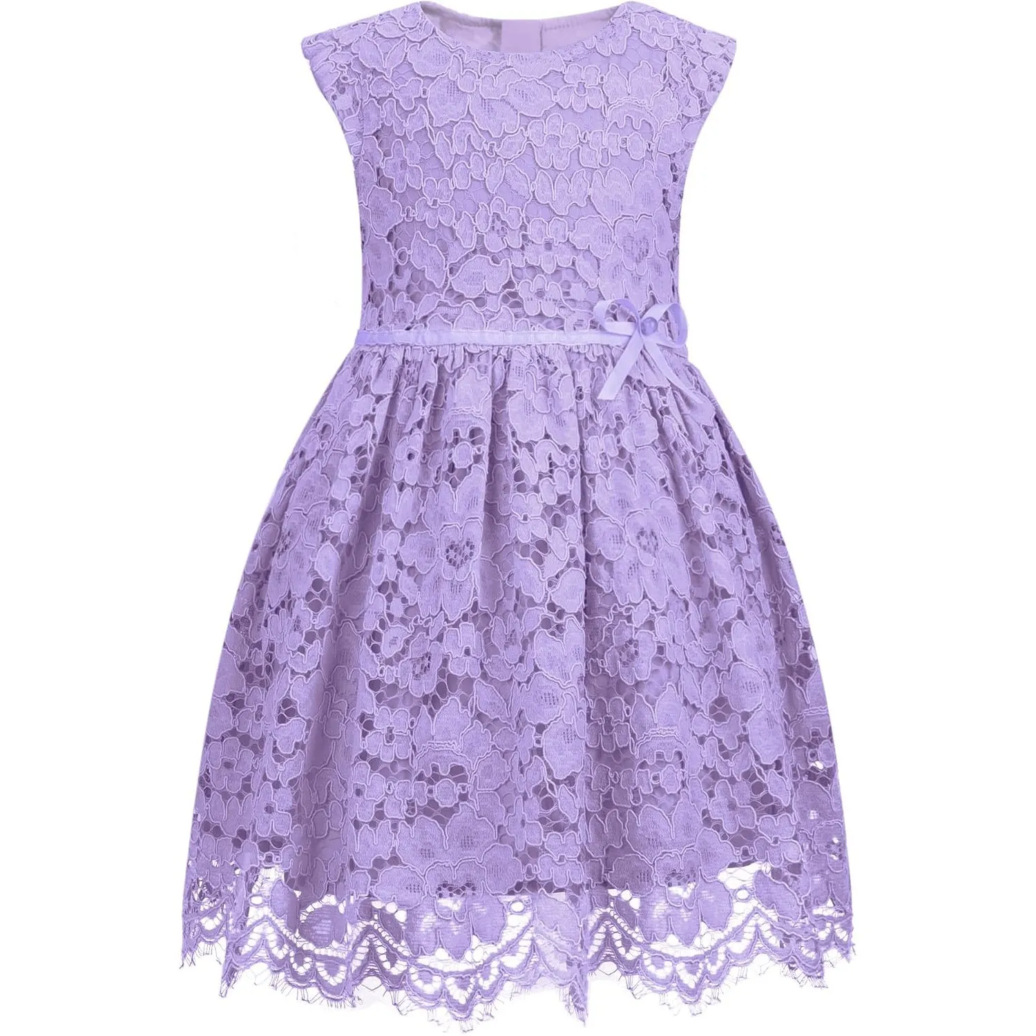 ALLOVIN Mädchen & Kleinkinder A-Linien Spitzenkleid ärmellos Blumenmädchen Geburtstag Hochzeit Perlenschleife 2-12 Jahre