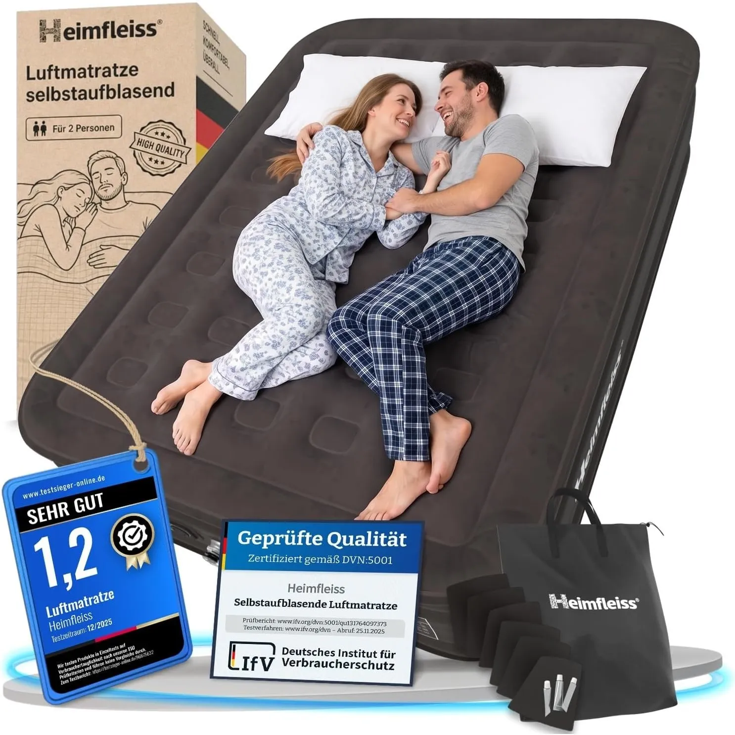 Heimfleiss® Luftmatratze selbstaufblasend 150x200 cm Luftbett 2 Personen