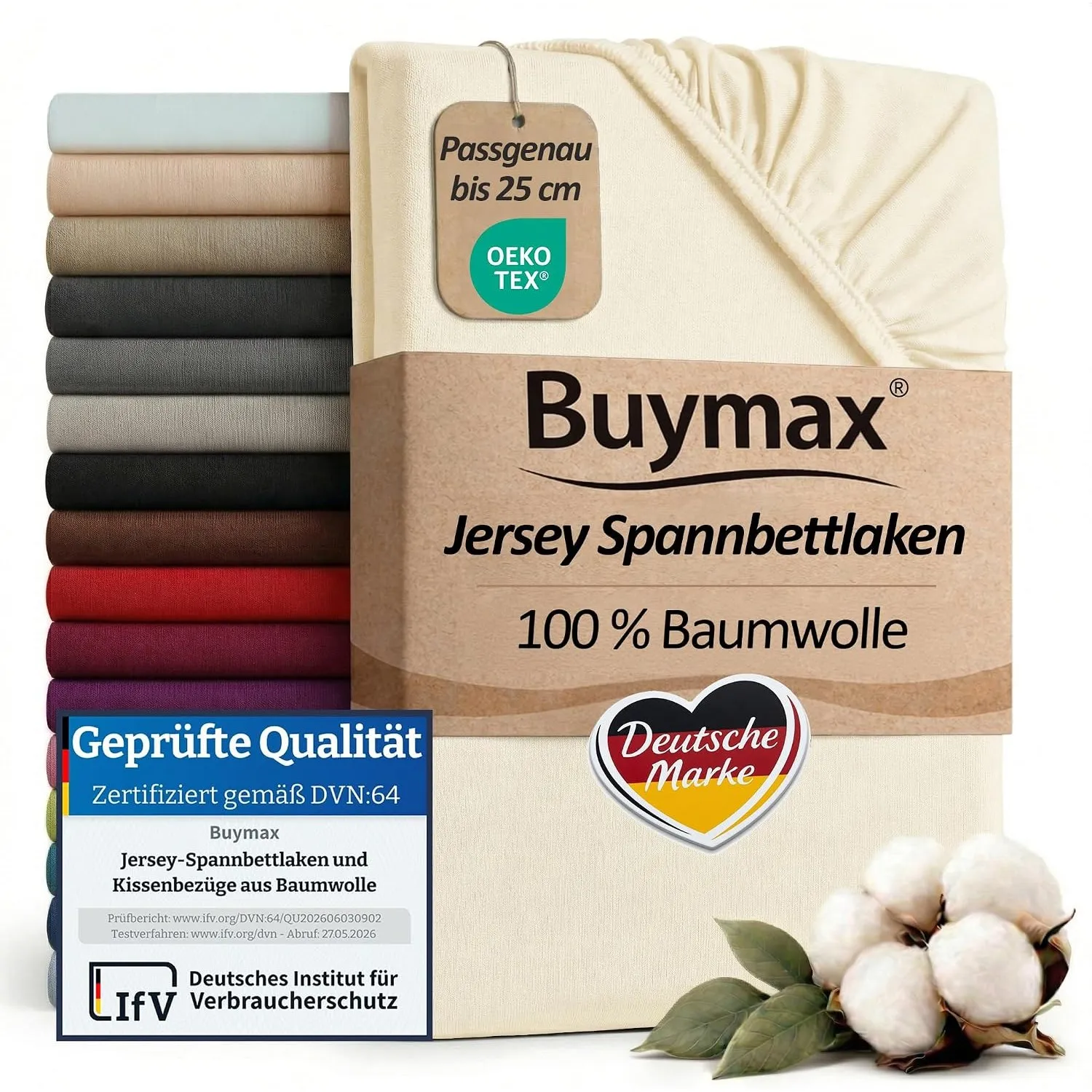 Buymax Spannbettlaken 80x200cm Baumwolle 100% Spannbetttuch Bettlaken Jersey, Matratzenhöhe bis 25 cm, Farbe Beige