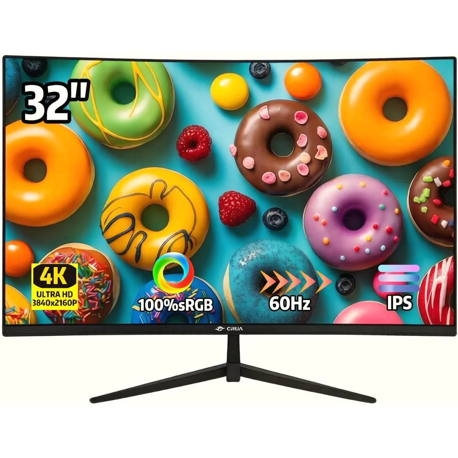 CRUA 32 Zoll Monitor, UHD (3840 x 2160p), 4K, 60 Hz, IPS, 100% sRGB-Farbraumabdeckung, 1 ms Reaktionszeit (GTG), FreeSy…