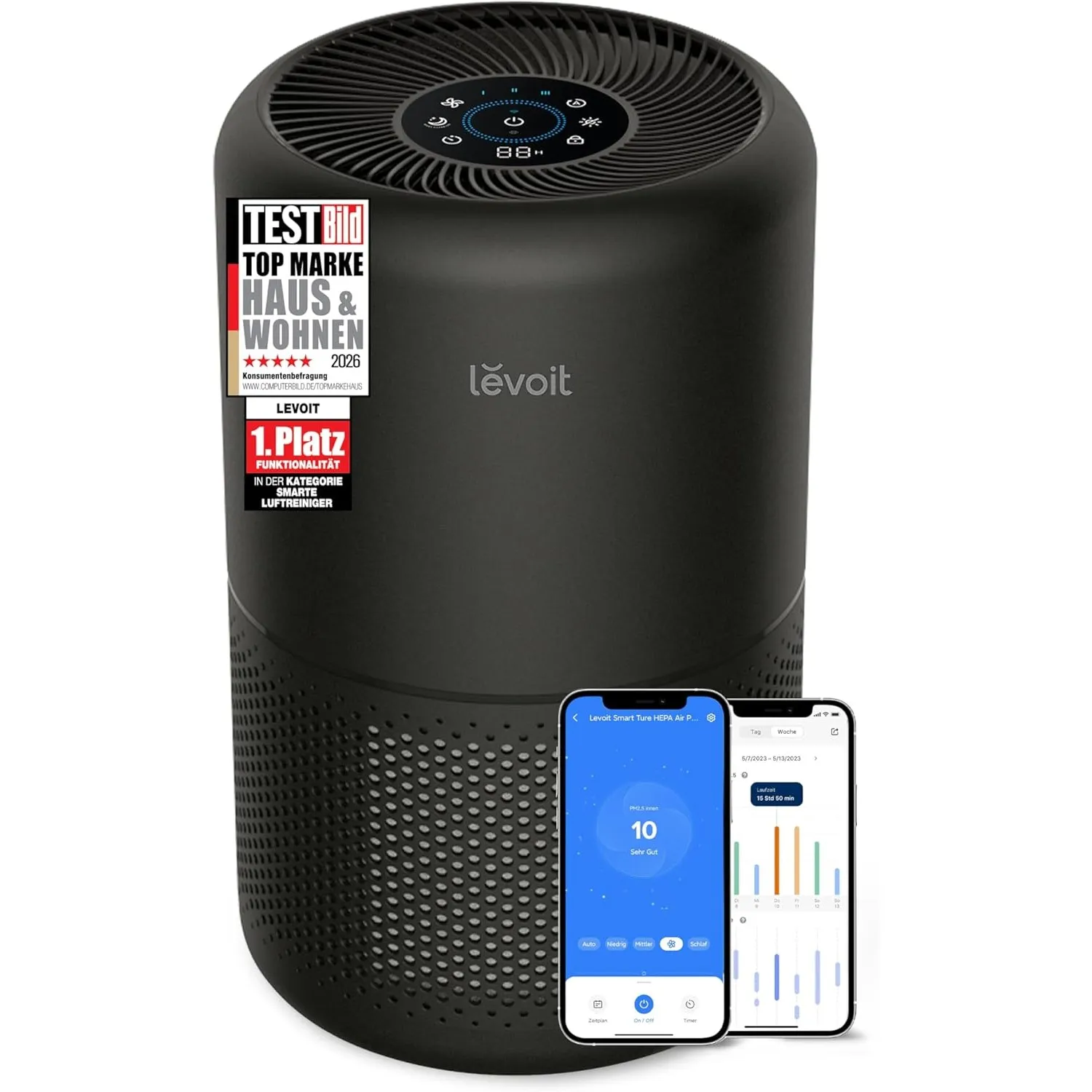 Levoit Luftreiniger mit HEPA Luftfilter, CADR 258m³/h, bis zu 54㎡, Schwarz