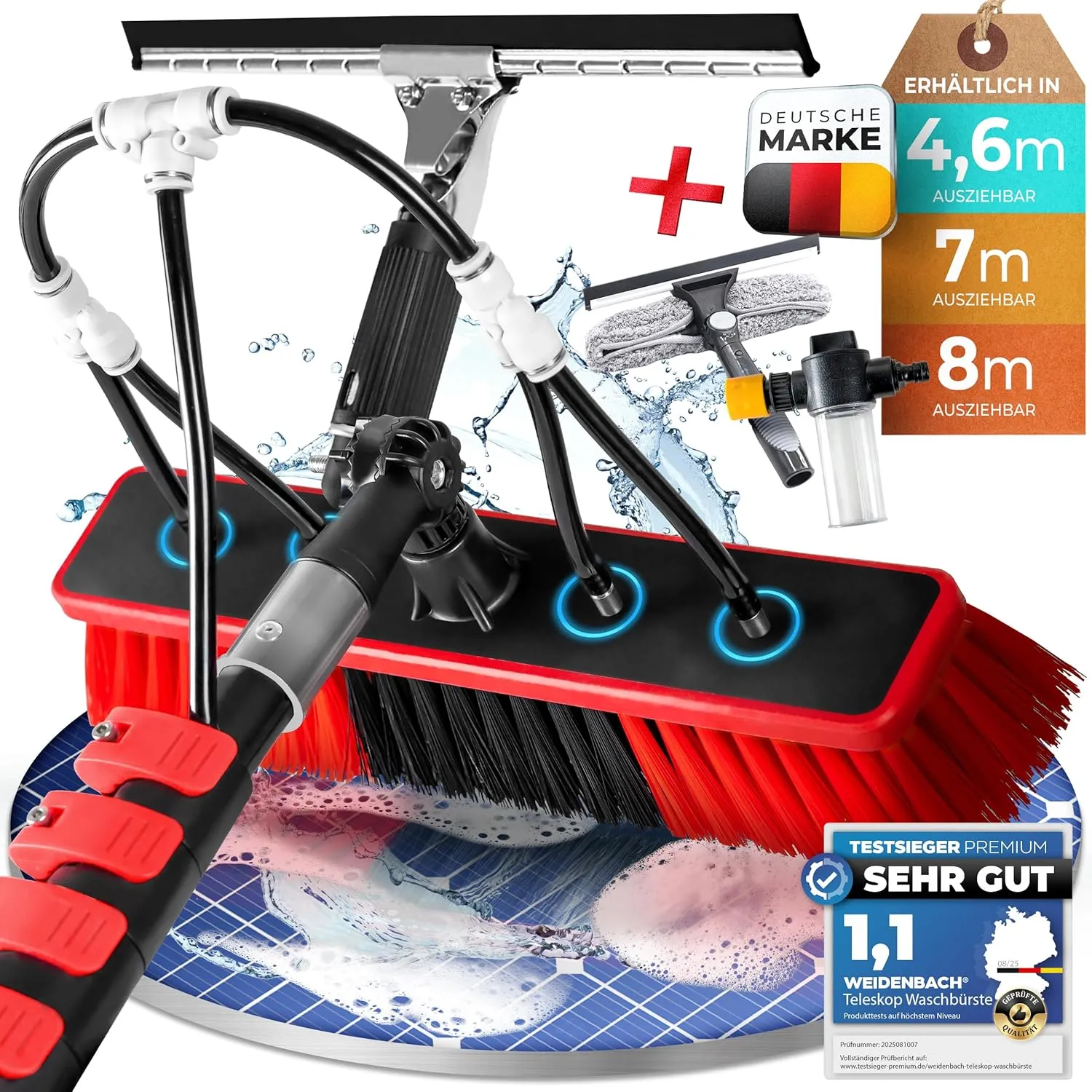 Weidenbach Telescopic Washing Brush with Water Connection | with Squeegee and Soap Dispenser | with Free Wiper | Extend…