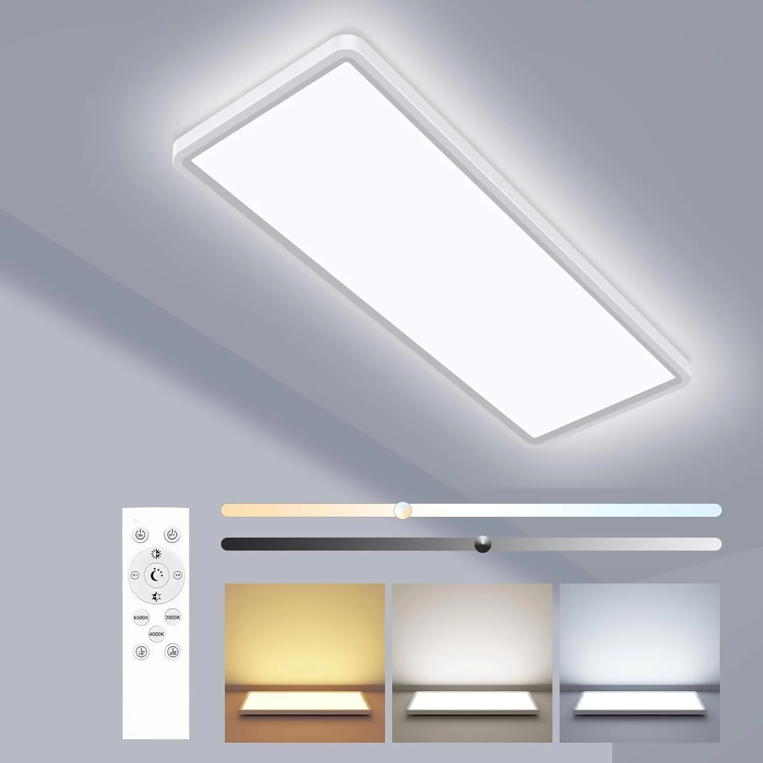zemty LED Panel Deckenleuchte 58x20 cm, 32W 3500LM Deckenlampe Flach mit Fernbedienung Dimmbar, 3000-6500K Tageslichtla…