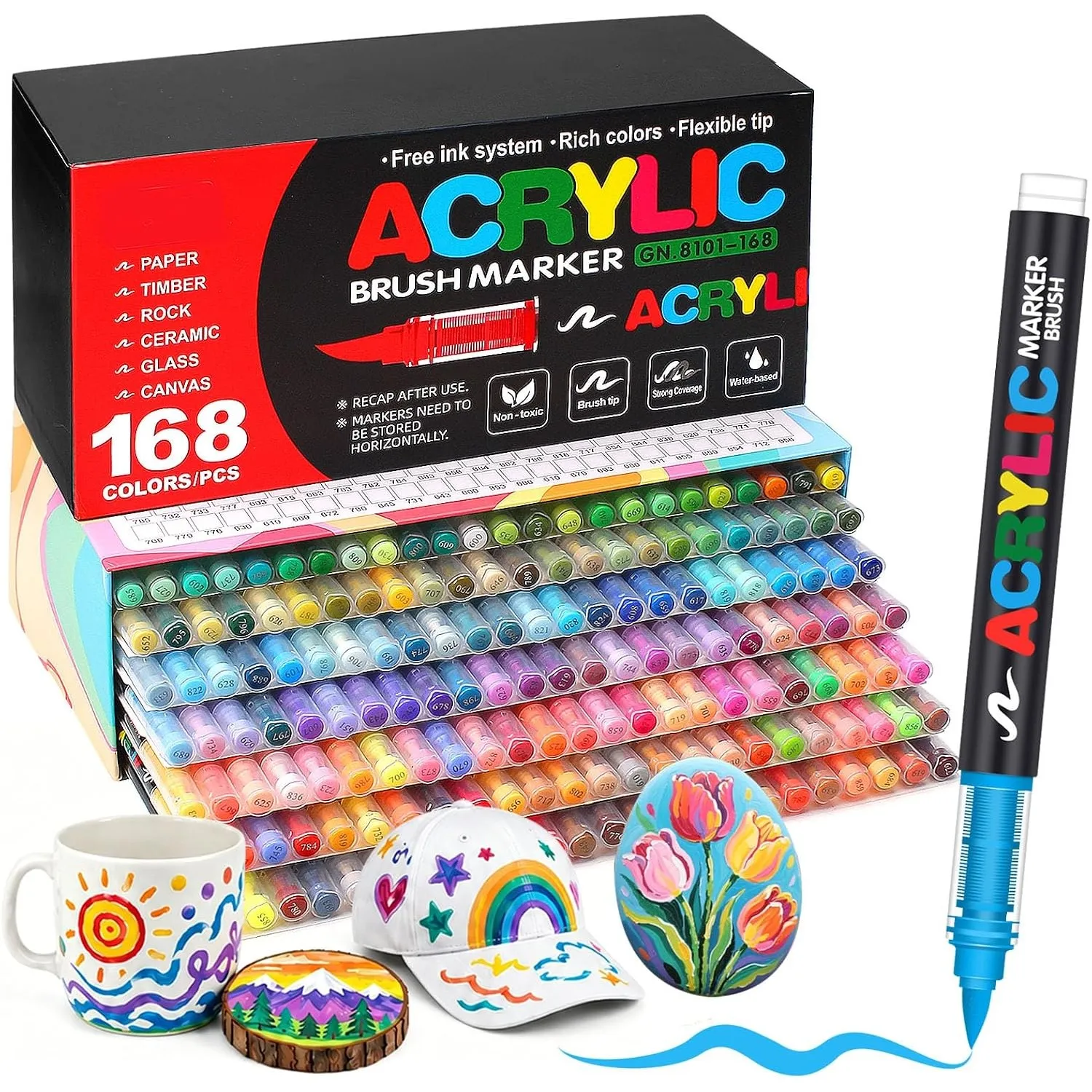 Melifluo 168 Acrylstifte Wasserfest – Acrylmarker mit Pinselspitze 1–6 mm