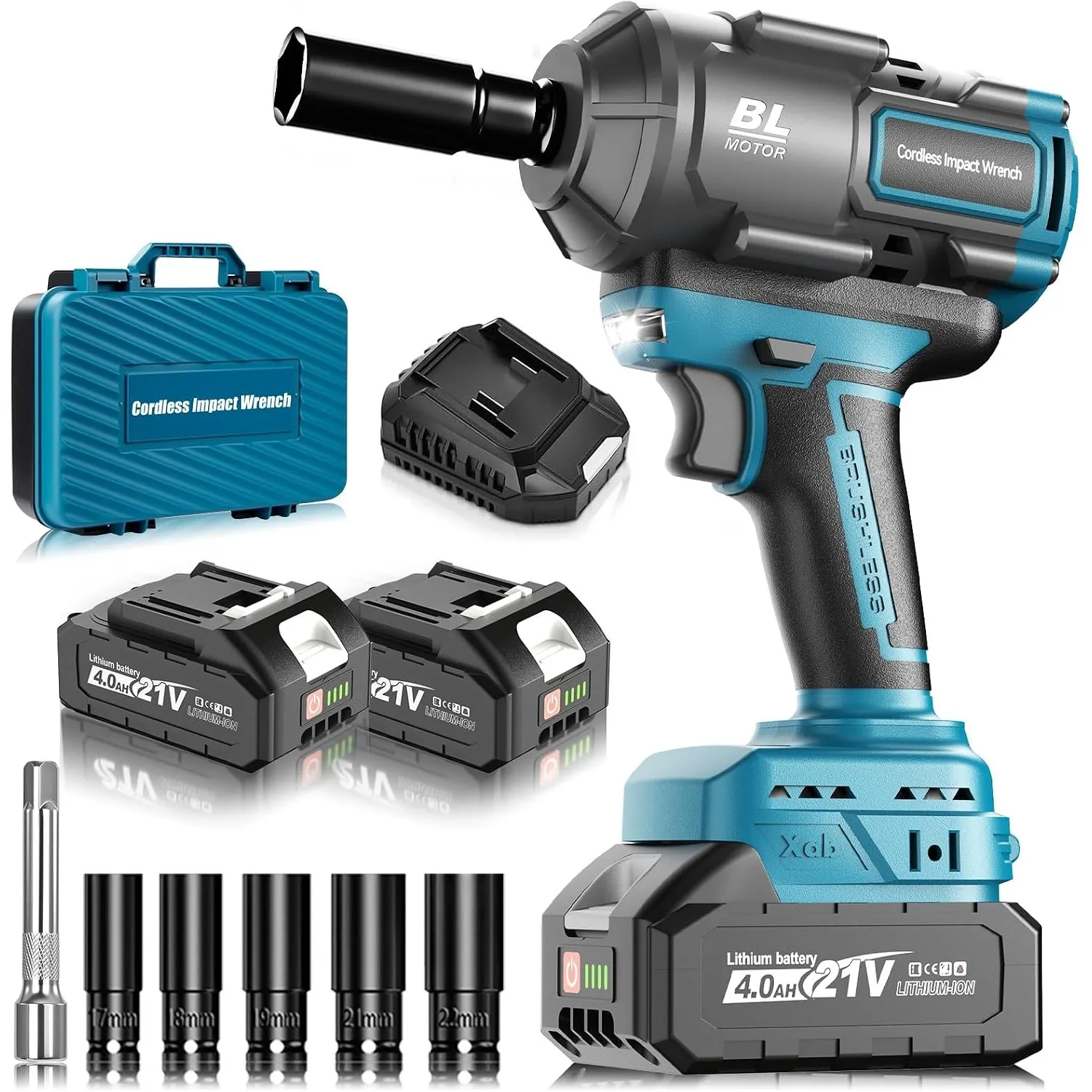 1200Nm Schlagschrauber Akku Kompatibel mit Makita 18V, 1/2 Zoll Bürstenloser Schlagschrauber mit 2x 4.0Ah Batterie, 5 S…