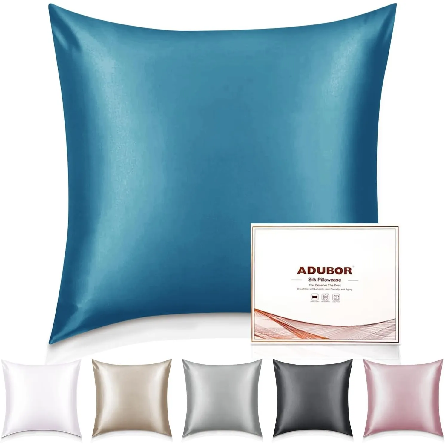 Adubor 100% Seidenkissenbezug 80x80cm für Haar und Haut mit Reißverschluss