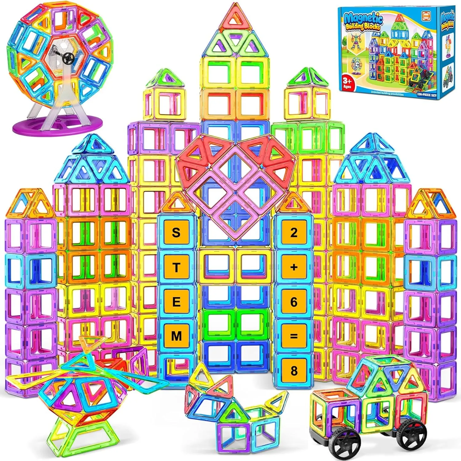 COOLJOYA Magnetische Bausteine 136 Teile, Magnetspiel STEM Magnetbausteine, Montessori Spielzeug ab 3 Jahre, Magnete Ki…