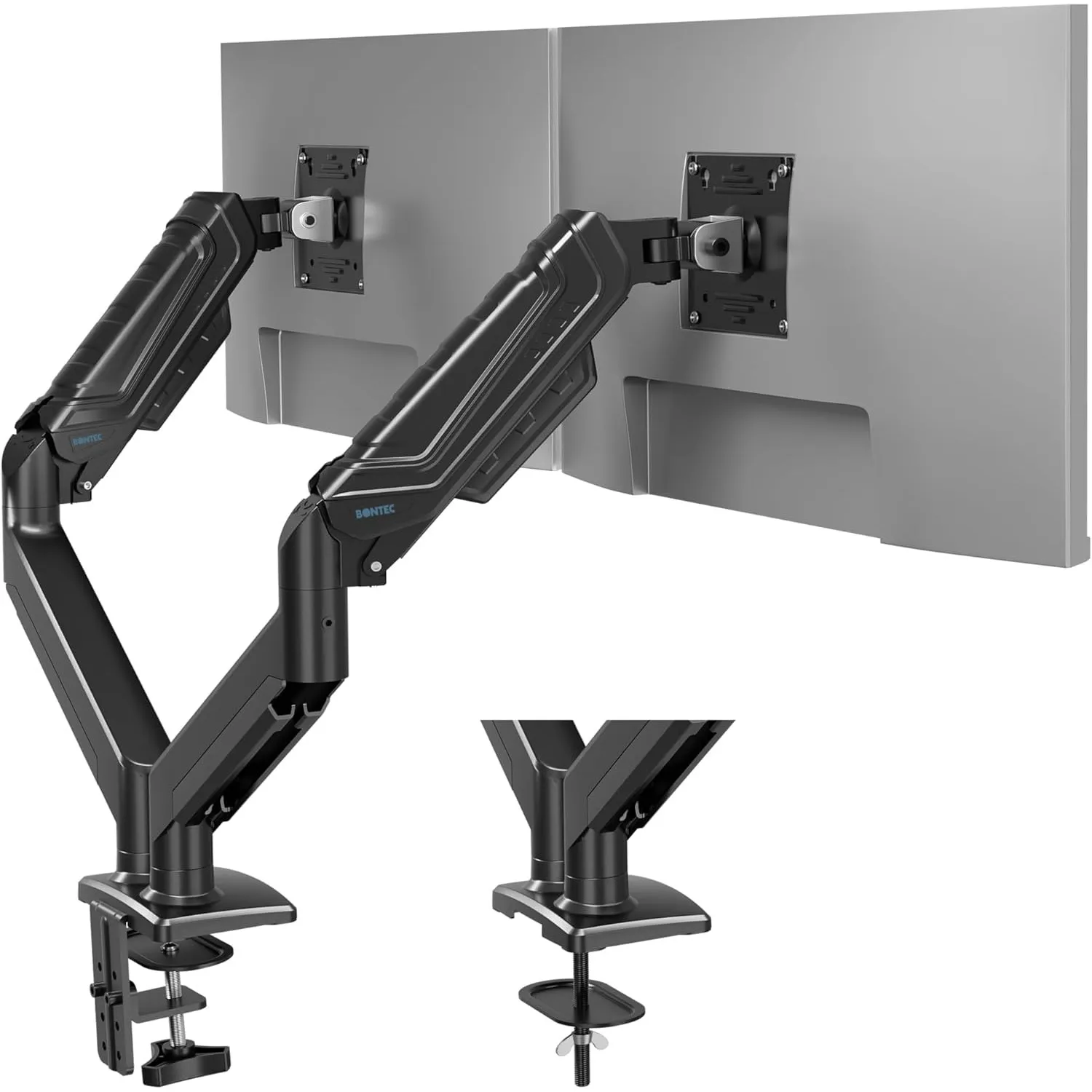 BONTEC Monitor Halterung 2 Monitore 24-34 Zoll, Gasfeder, VESA 75/100 mm