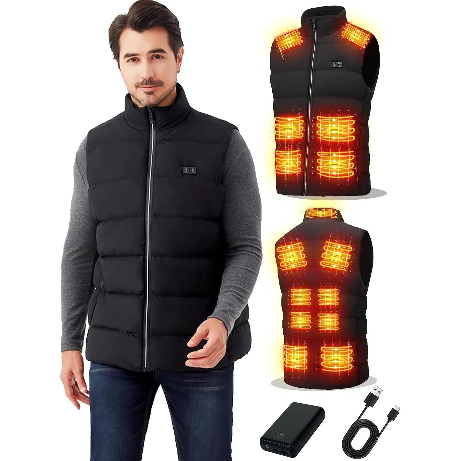 Beheizbare Weste Herren Damen: USB Elektrische Beheizbare Jacke mit 15 Heizzonen - 3 Einstellbaren Temperaturen Heizwes…