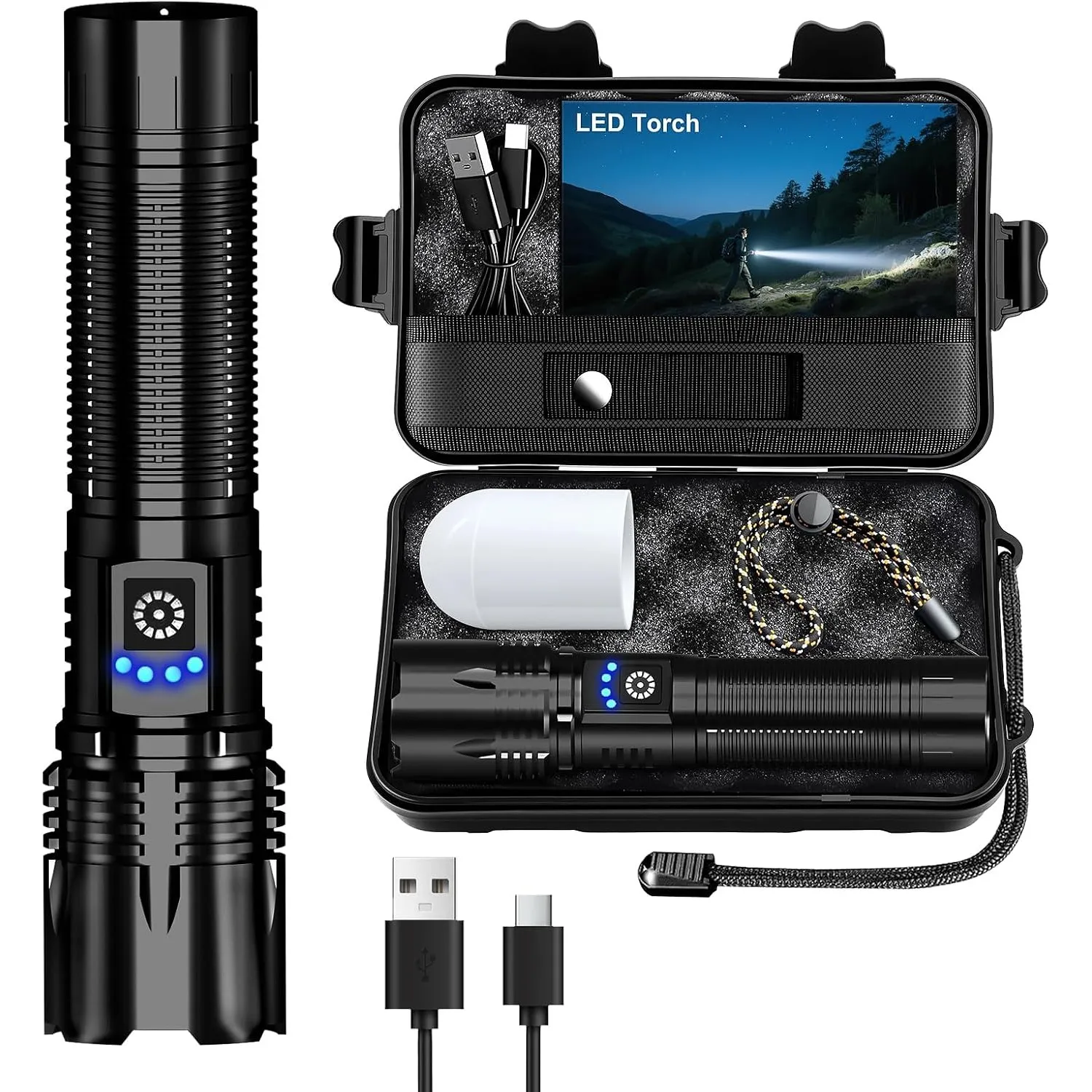 Edasion Taschenlampe LED Extrem Hell USB C Aufladbar 50000 Lumen 24 Stunden