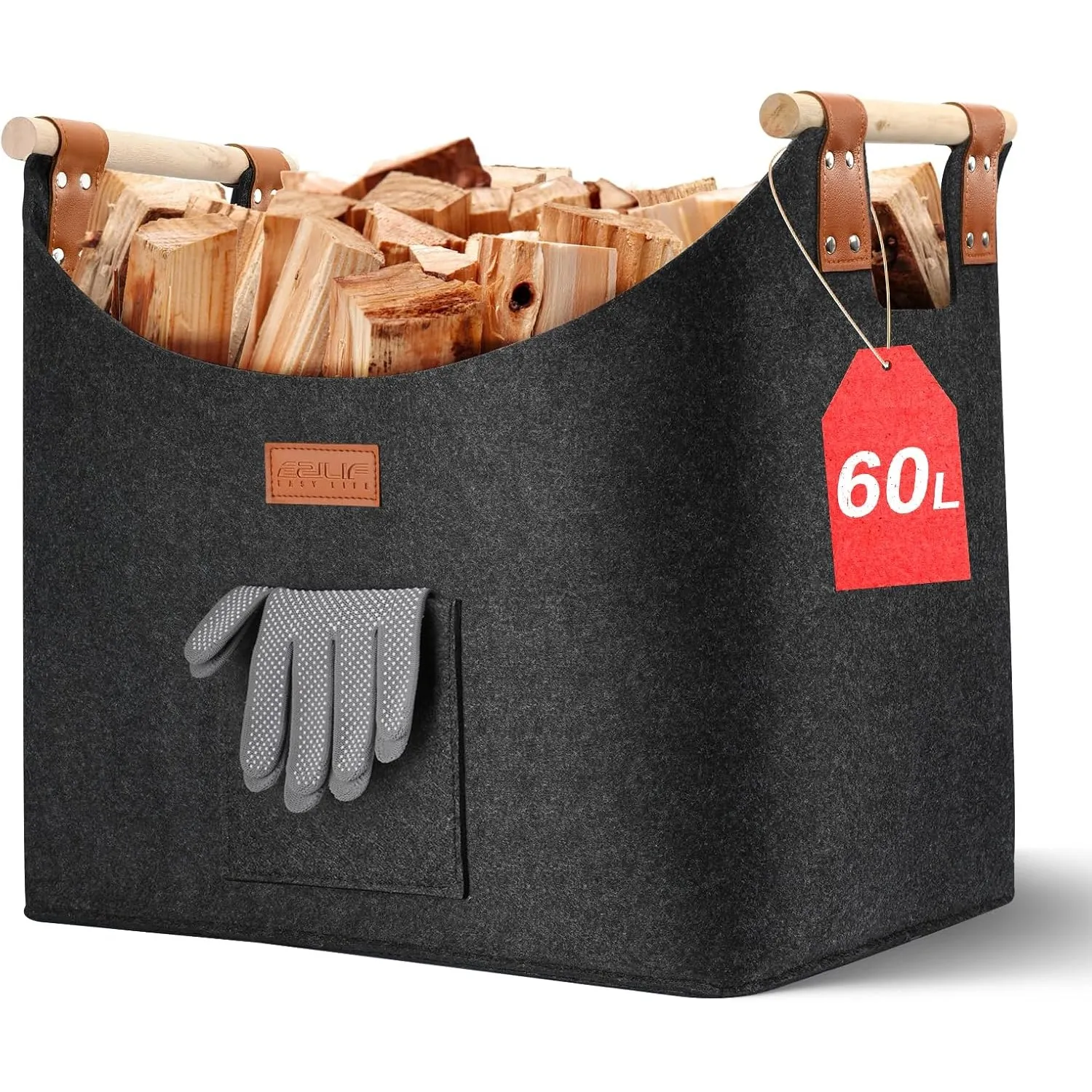 Holzkorb für Kaminholz mit doppelter Nietverstärkung 60L 45x32x40cm